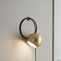 GoodHome Toroba Black Gold effect Plug-in Wall light