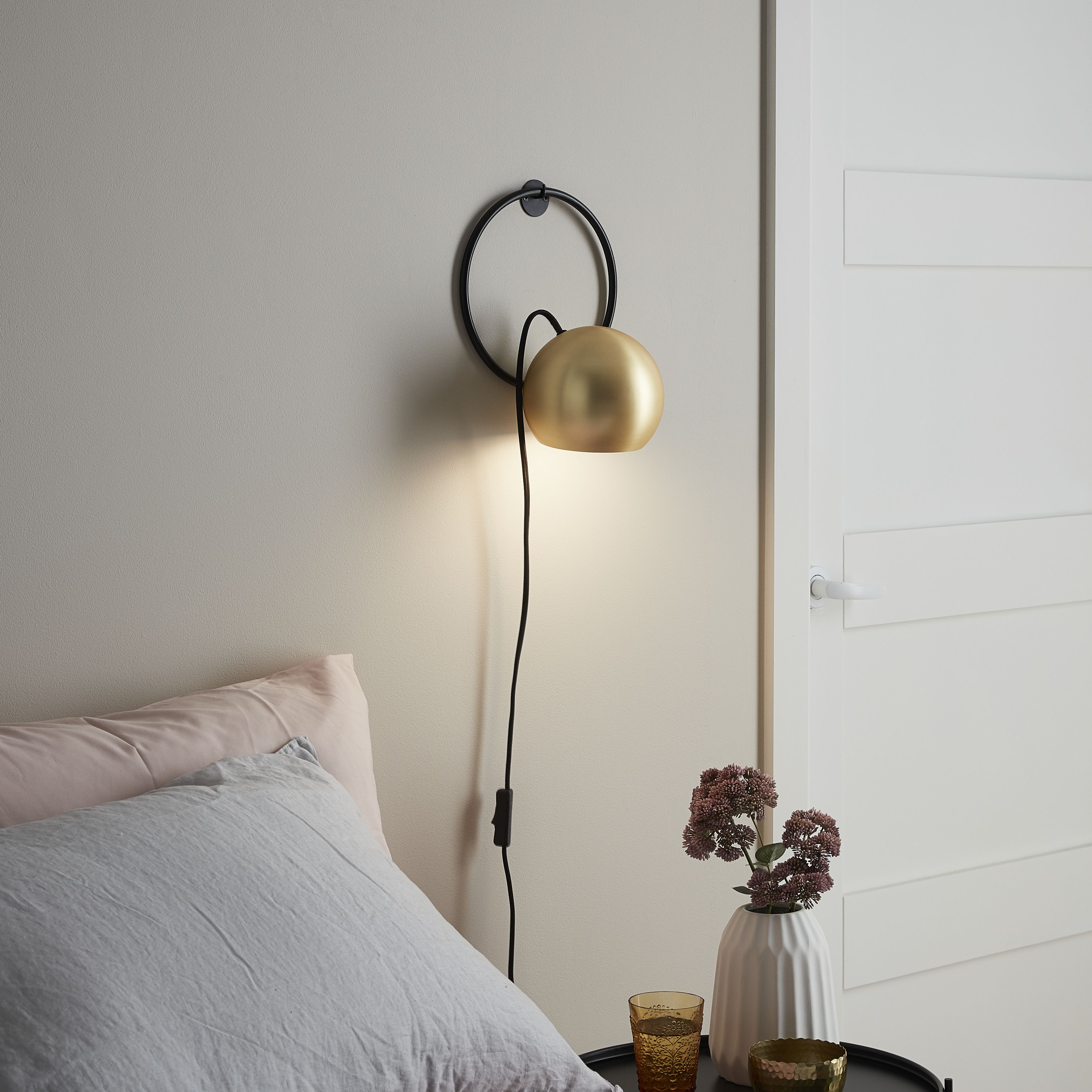 GoodHome Toroba Black Gold effect Plug-in Wall light