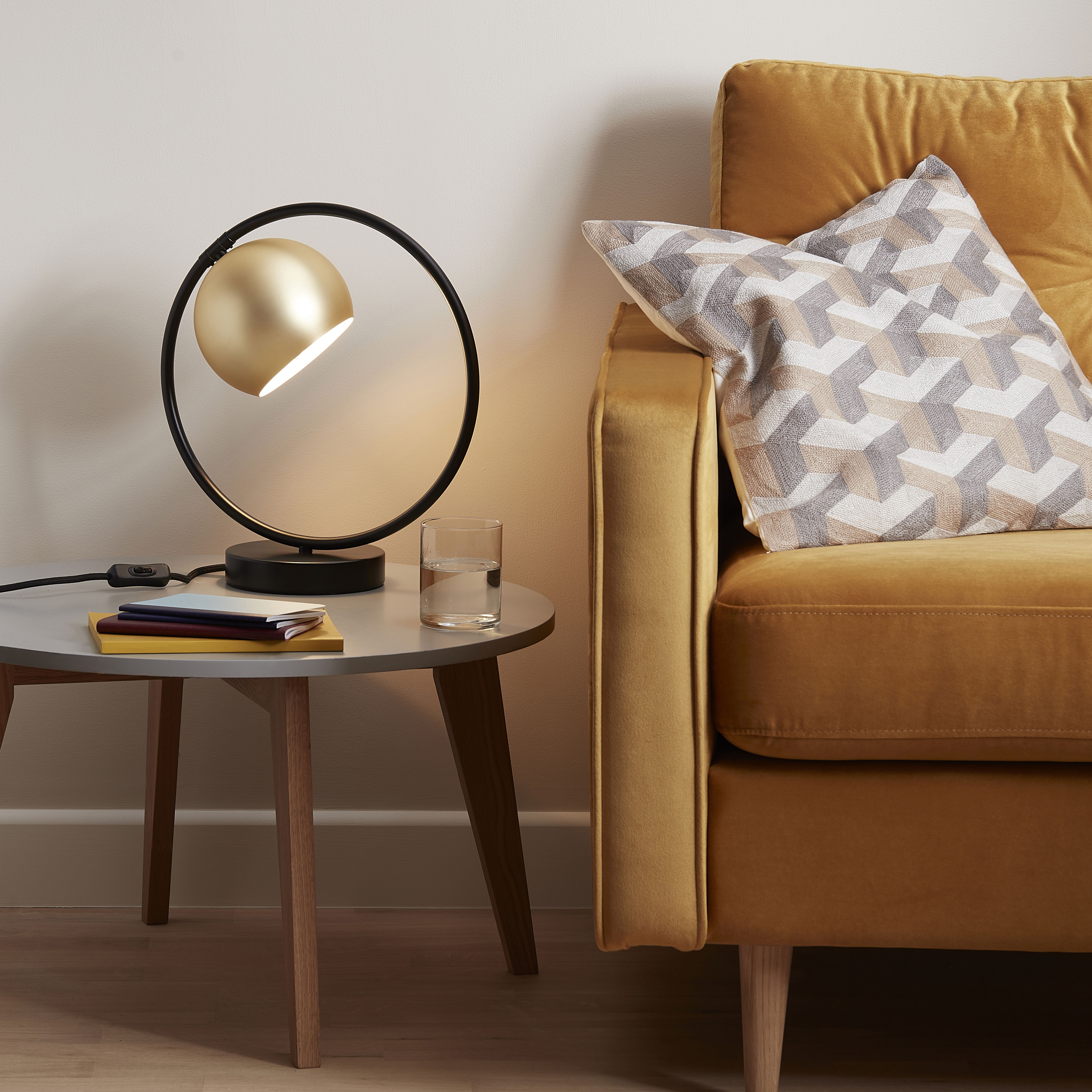 GoodHome Toroba Brushed Black Gold effect Table light