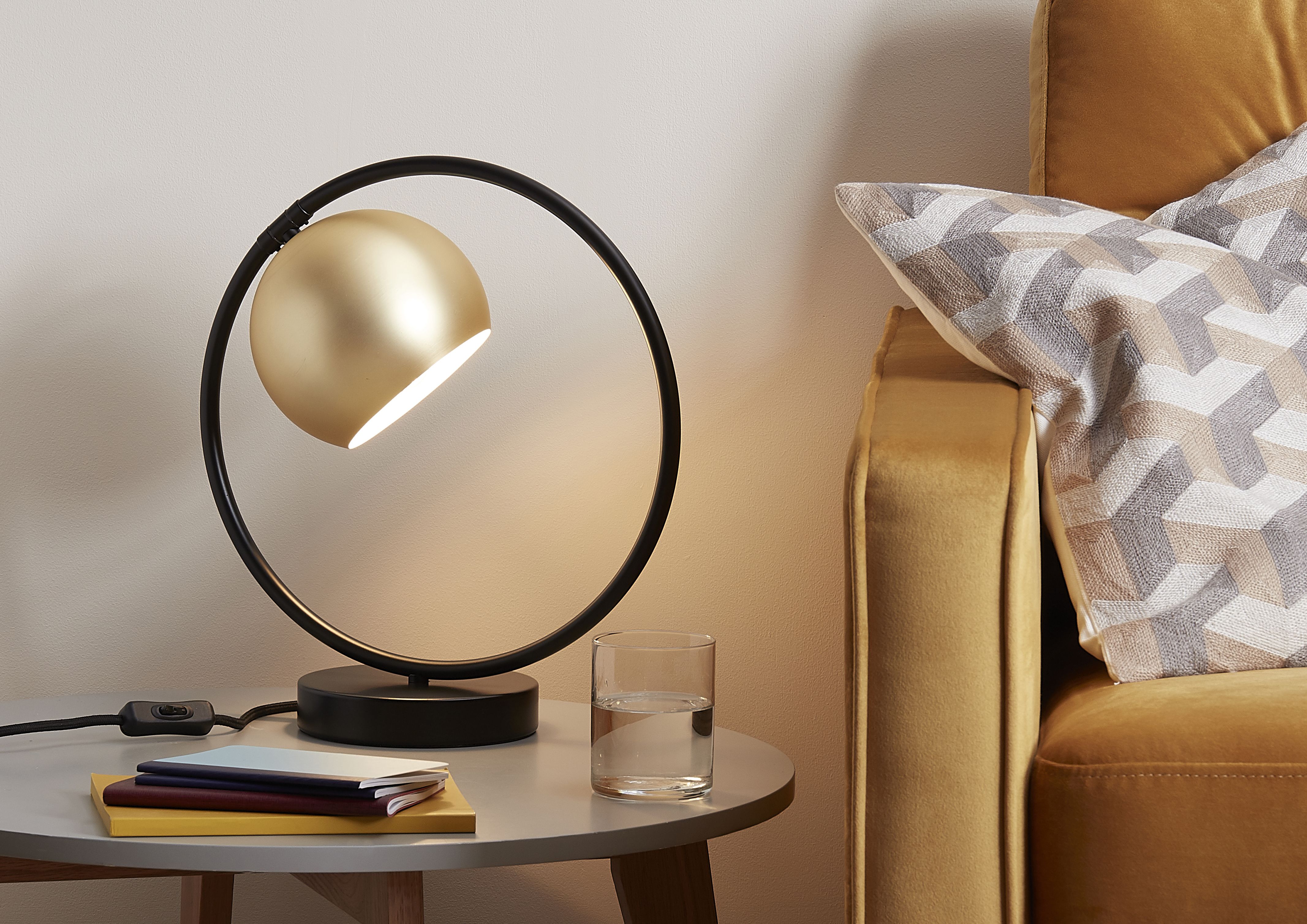 GoodHome Toroba Brushed Black Gold effect Table light