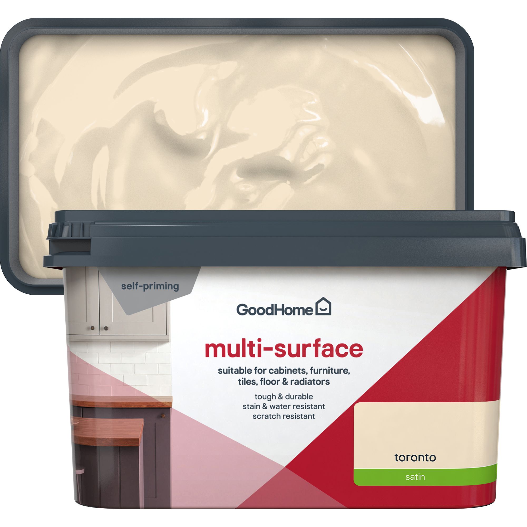 GoodHome Toronto Satin Multi-surface paint, 2L