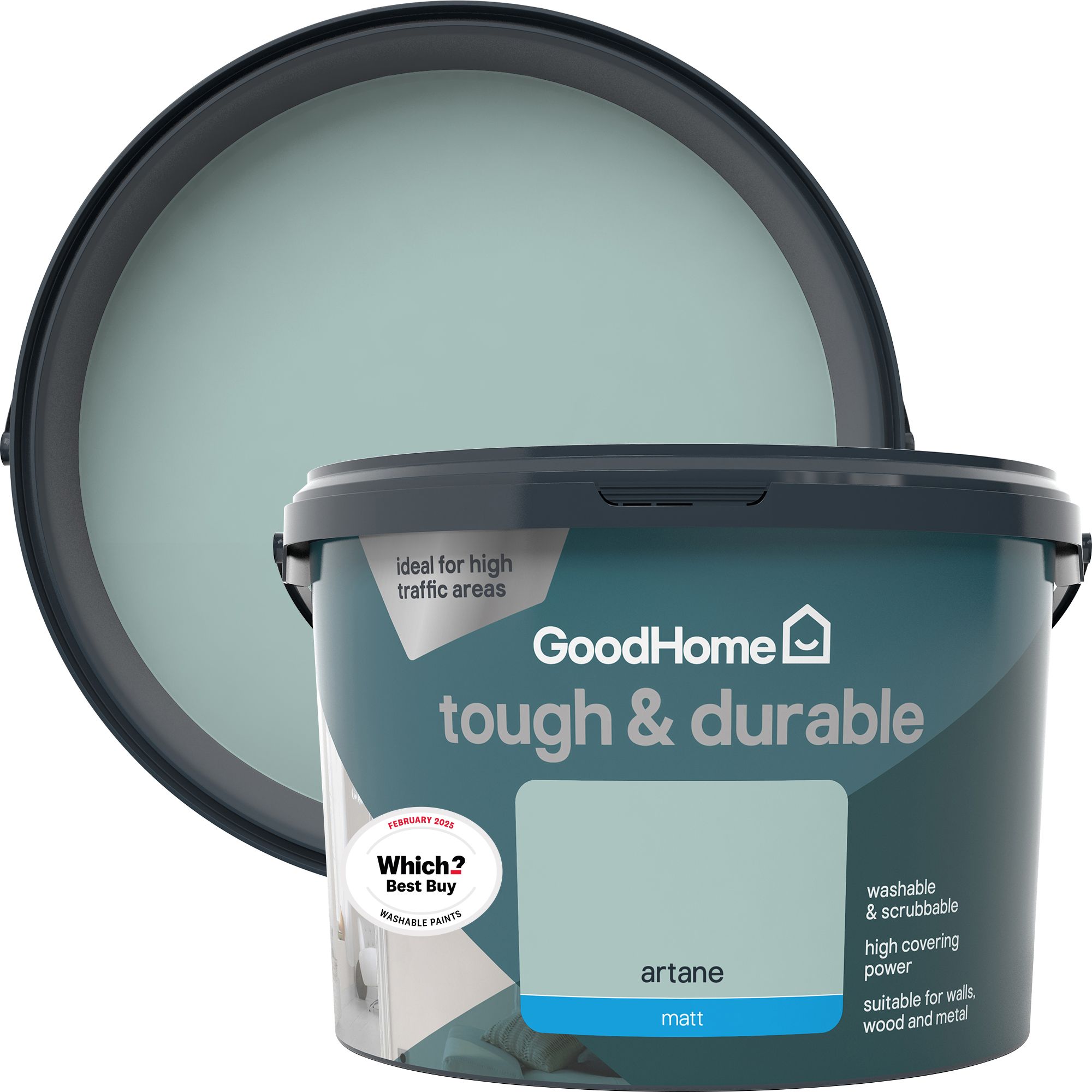 GoodHome Tough & Durable Artane Matt Wall & ceiling Emulsion paint, 2.5L