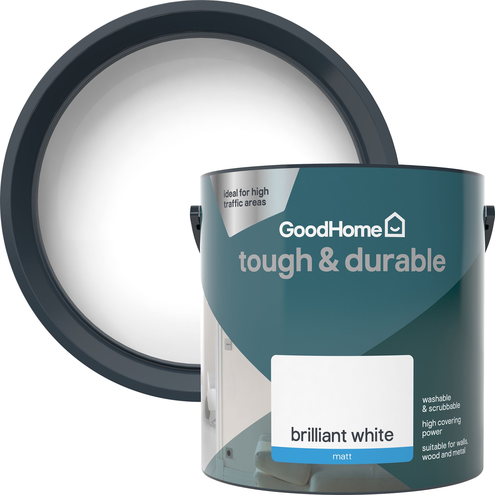 GoodHome Tough & Durable Brilliant White Matt Emulsion Paint, 2.5L ...