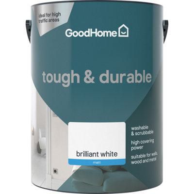 GoodHome Tough & Durable Brilliant white Matt Emulsion paint, 5L