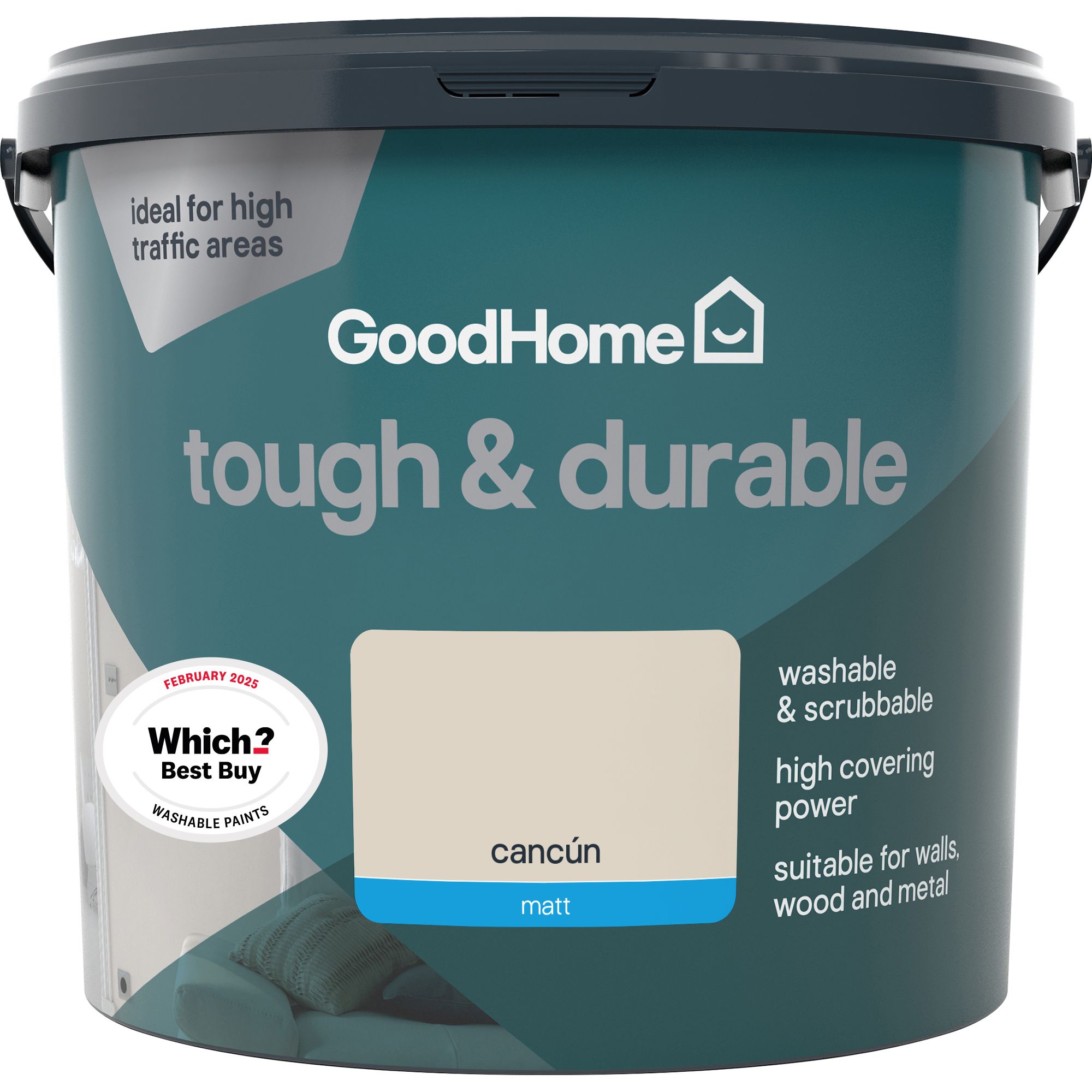 GoodHome Tough & Durable Cancun Matt Wall & ceiling Emulsion paint, 5L