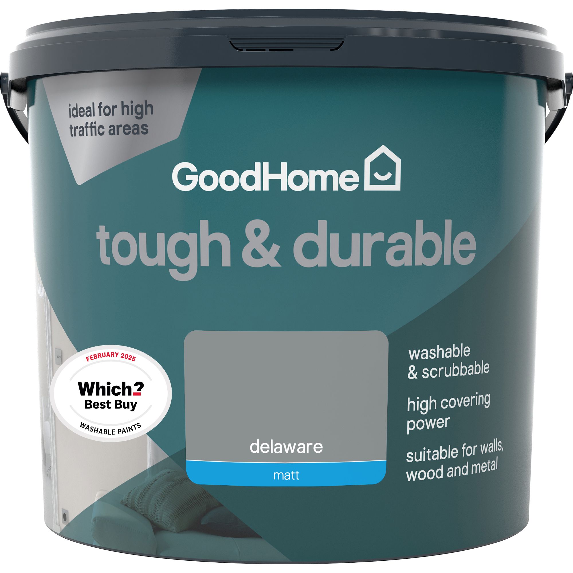 GoodHome Tough & Durable Delaware Matt Wall & ceiling Emulsion paint, 5L