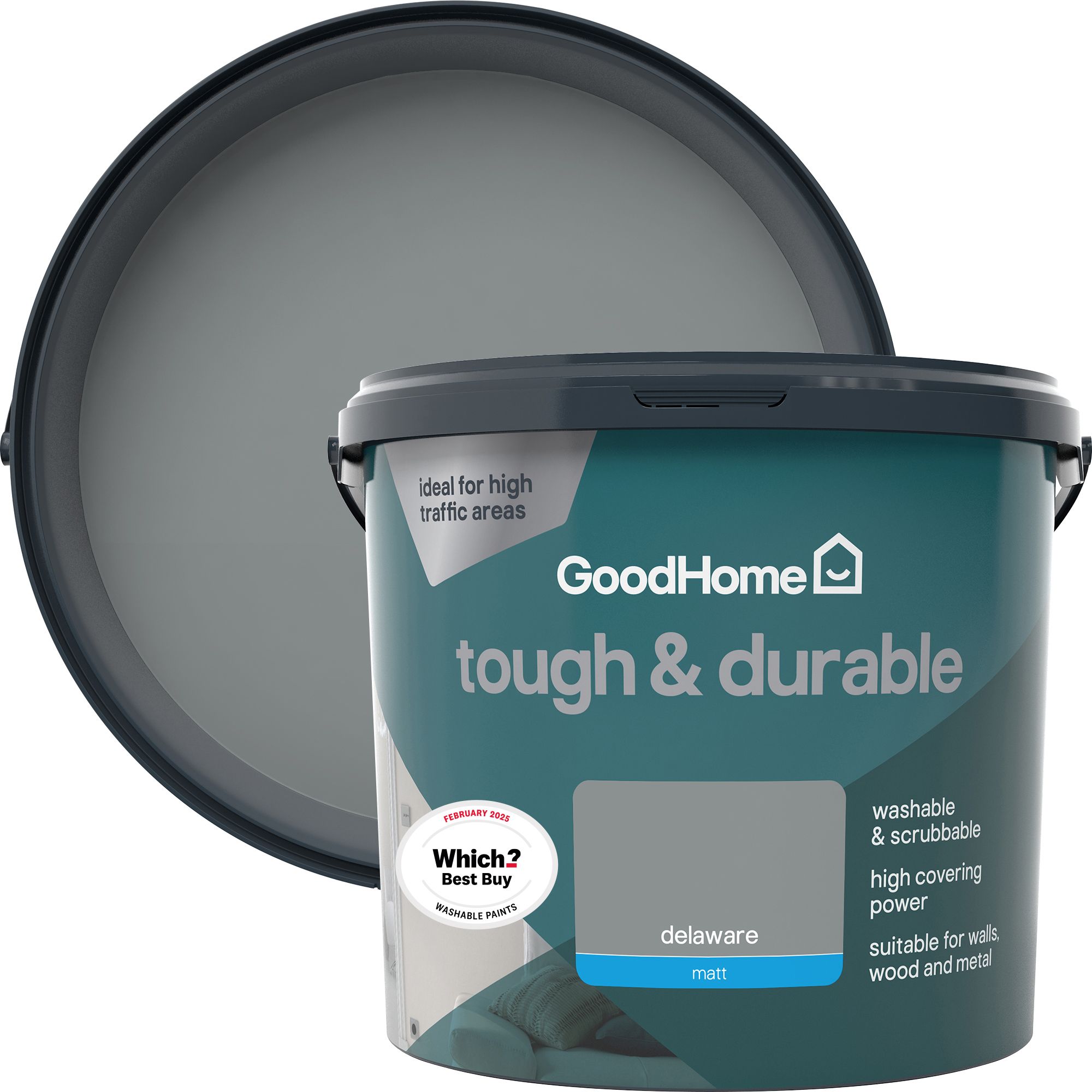 GoodHome Tough & Durable Delaware Matt Wall & ceiling Emulsion paint, 5L