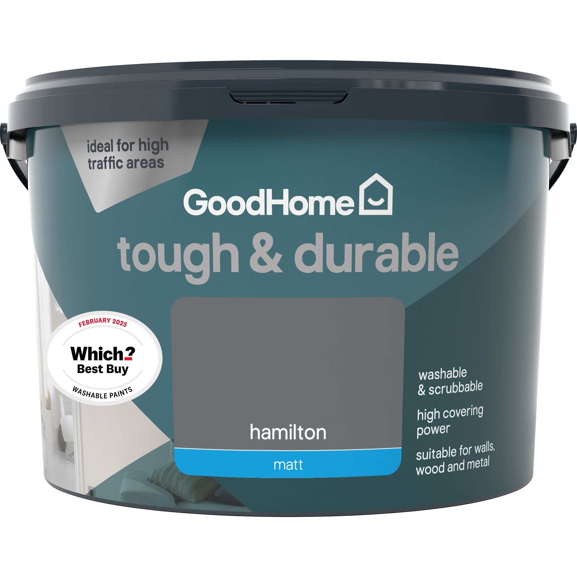 GoodHome Tough & Durable Hamilton Matt Wall & ceiling Emulsion paint, 2.5L