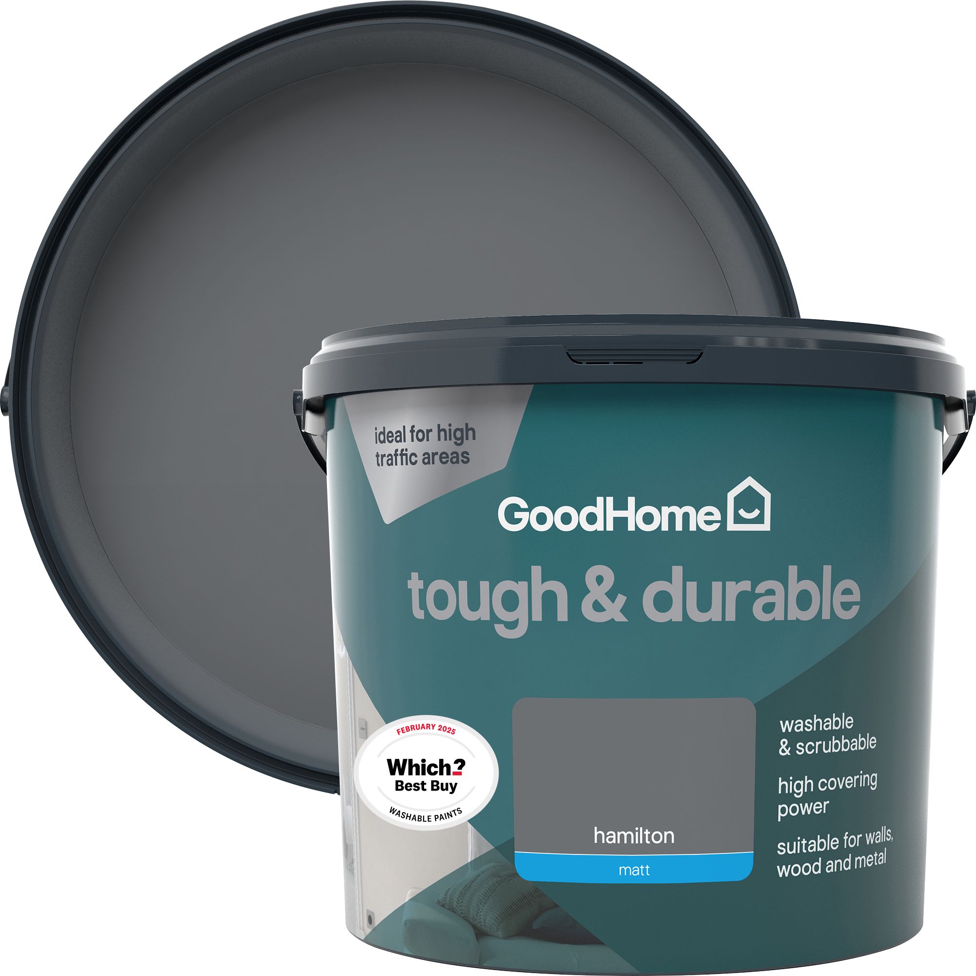 GoodHome Tough & Durable Hamilton Matt Wall & ceiling Emulsion paint, 5L