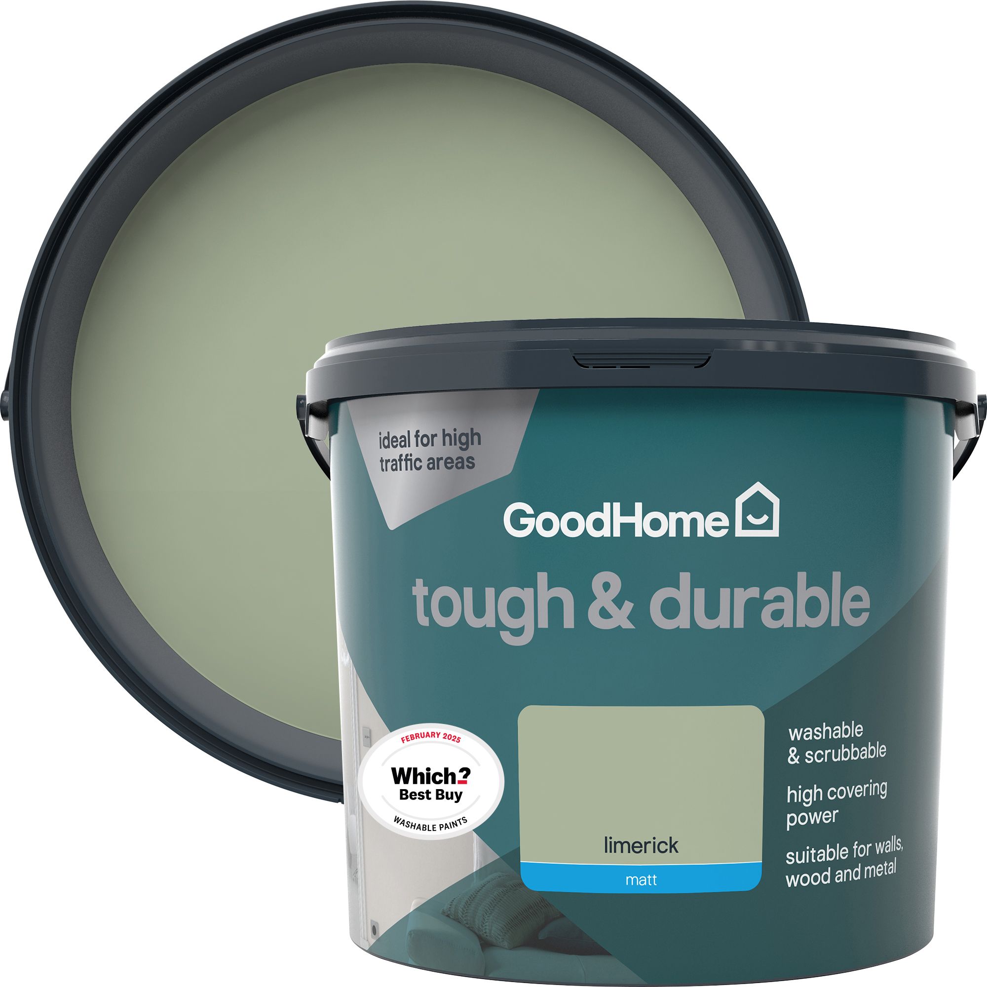 GoodHome Tough & Durable Limerick Matt Emulsion paint, 5L