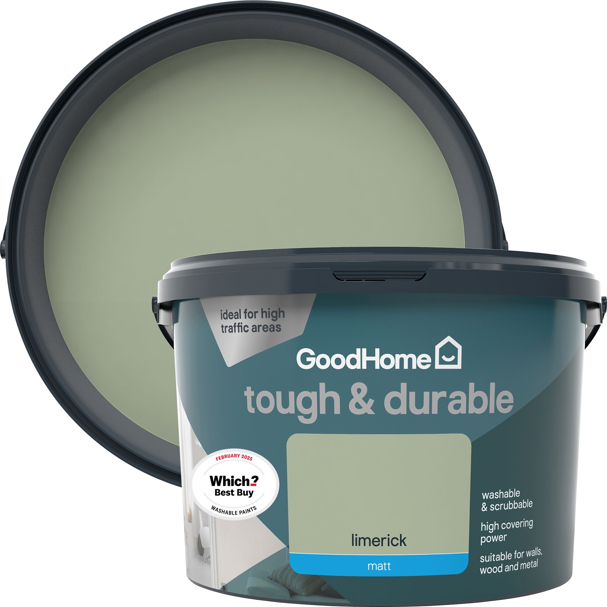 GoodHome Tough & Durable Limerick Matt Wall & ceiling Emulsion paint, 2.5L
