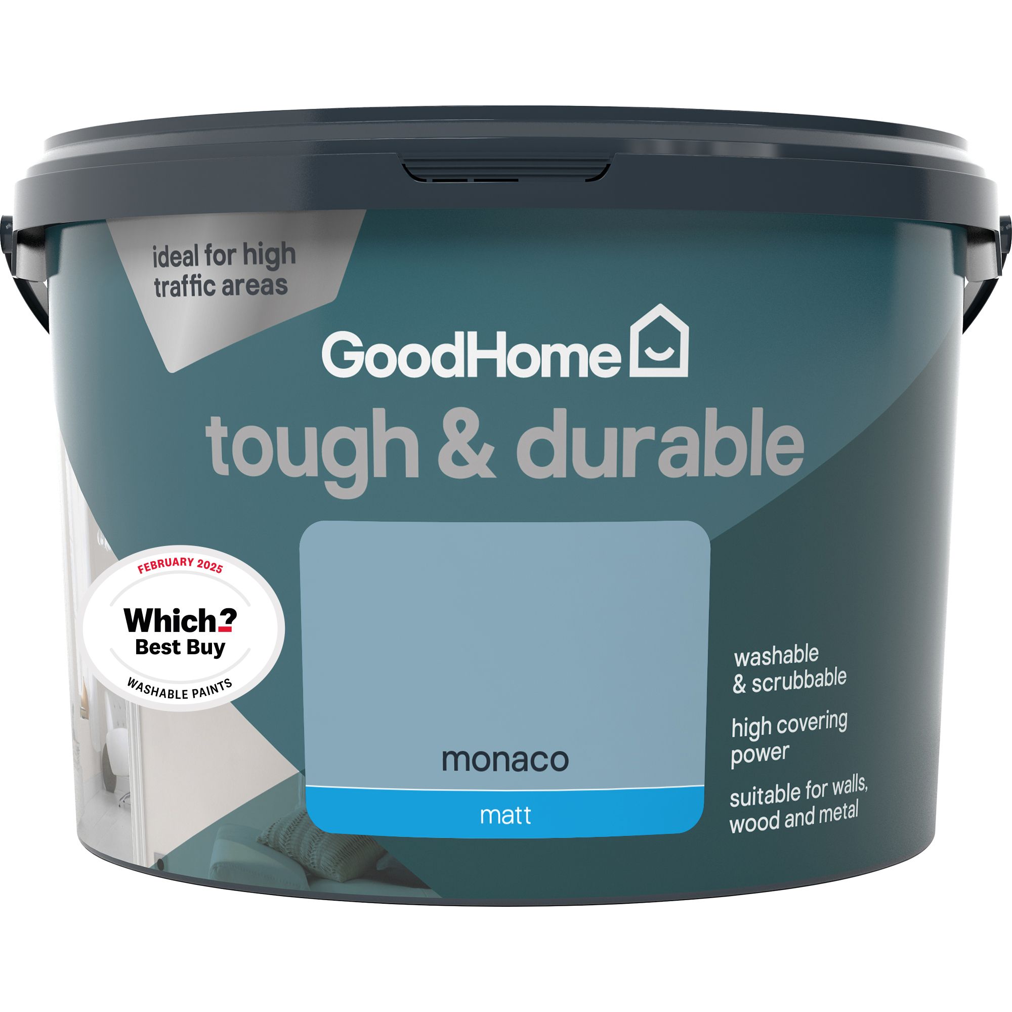 GoodHome Tough & Durable Monaco Matt Wall & ceiling Emulsion paint, 2.5L