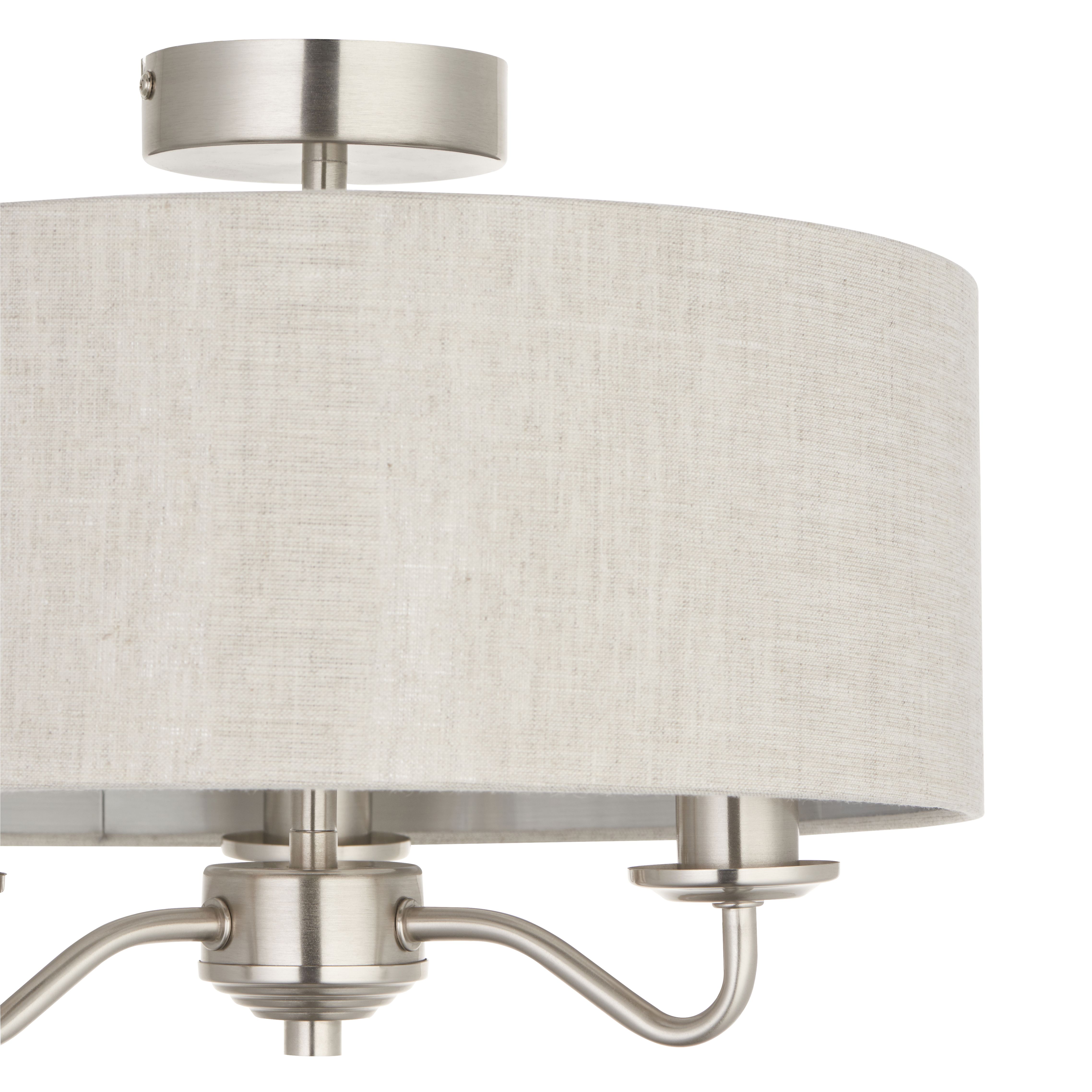 GoodHome Traditional Fabric & metal Nickel effect 3 Lamp Ceiling light