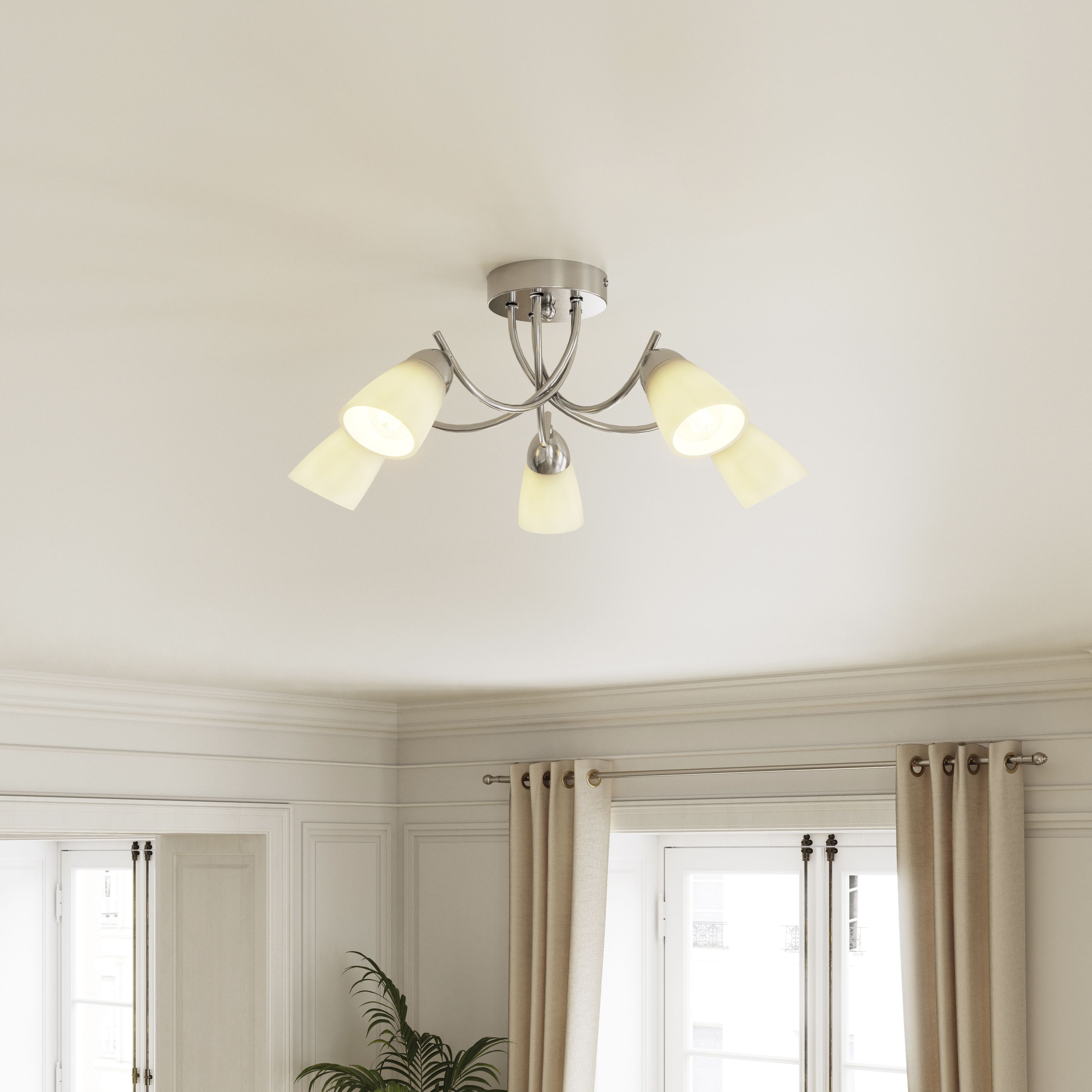 GoodHome Trivia Glass & metal Chrome effect 5 Lamp LED Ceiling light