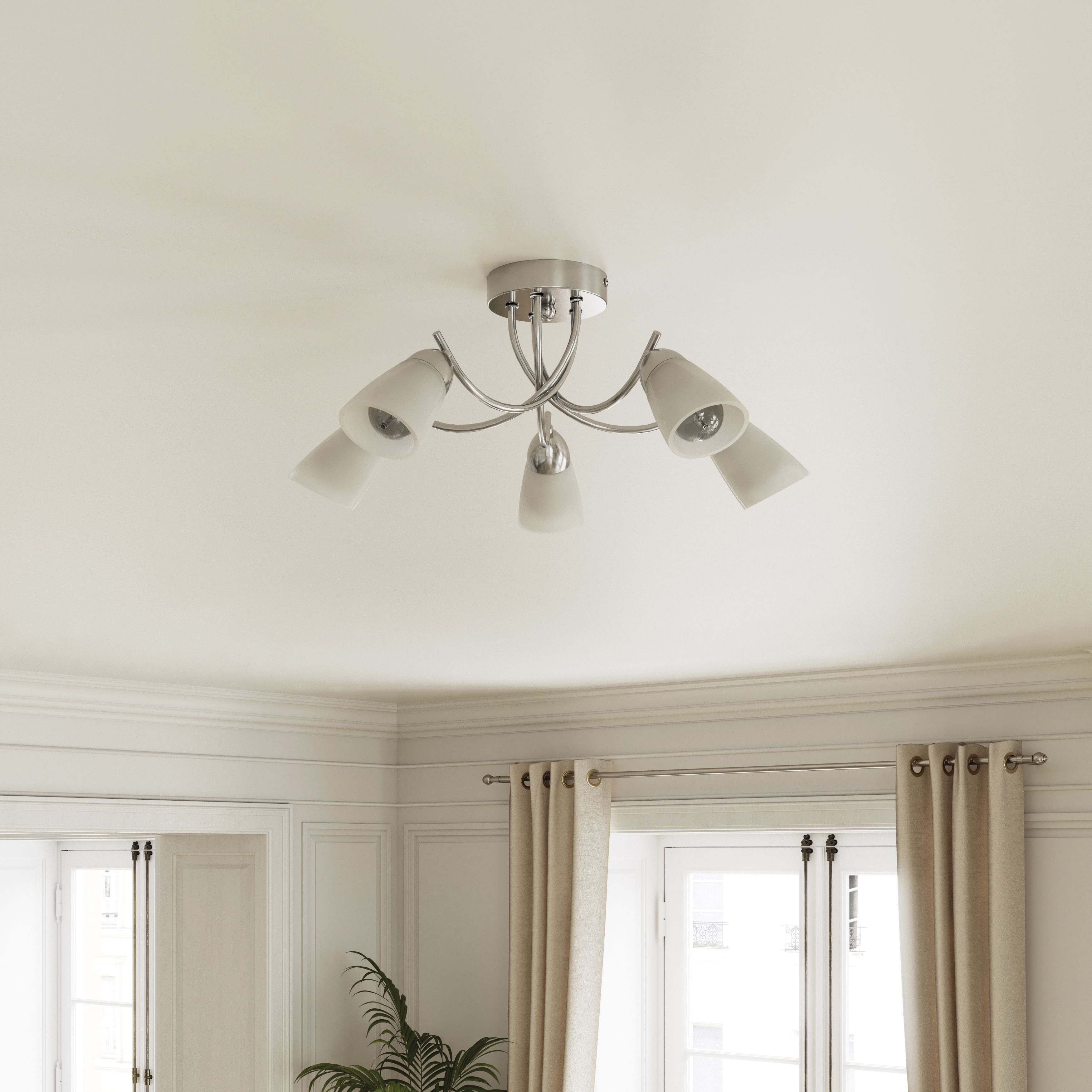 GoodHome Trivia Glass & metal Chrome effect 5 Lamp LED Ceiling light