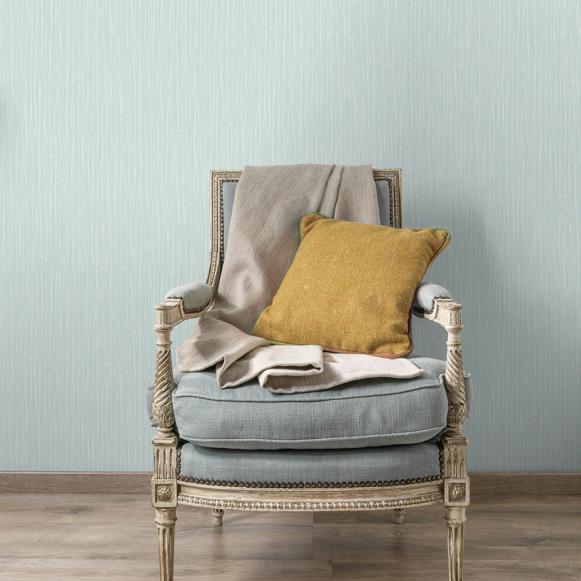 GoodHome Truyes Duck egg Glitter effect Wood grain Textured Wallpaper Sample