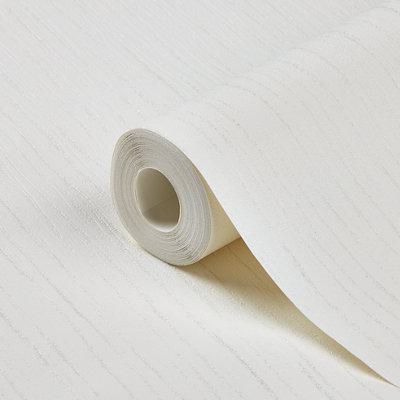 GoodHome Truyes White Wood grain Glitter effect Classic Textured Wallpaper