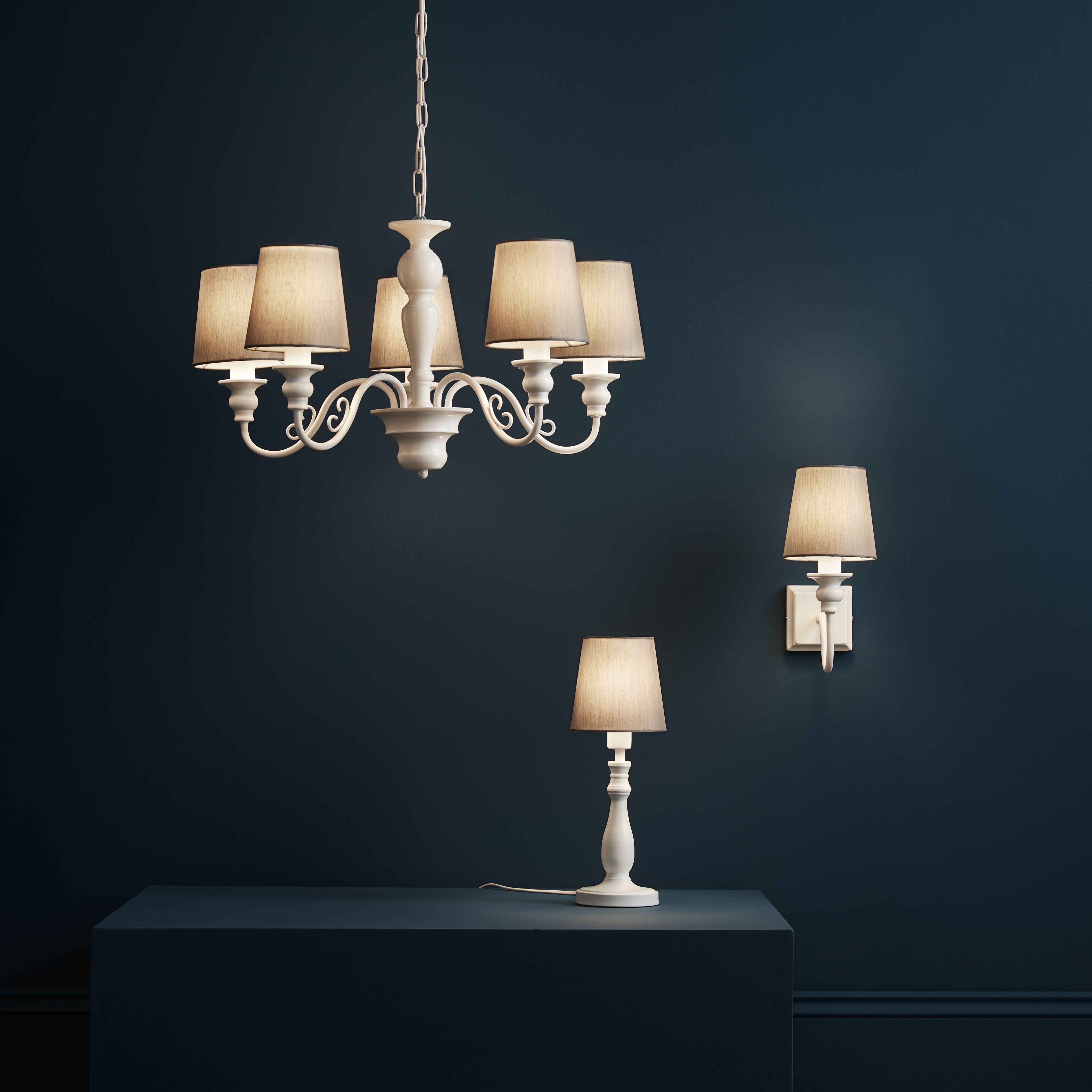 GoodHome Tulou Grey & white Wood effect 5 Lamp Pendant ceiling light, (Dia)610mm