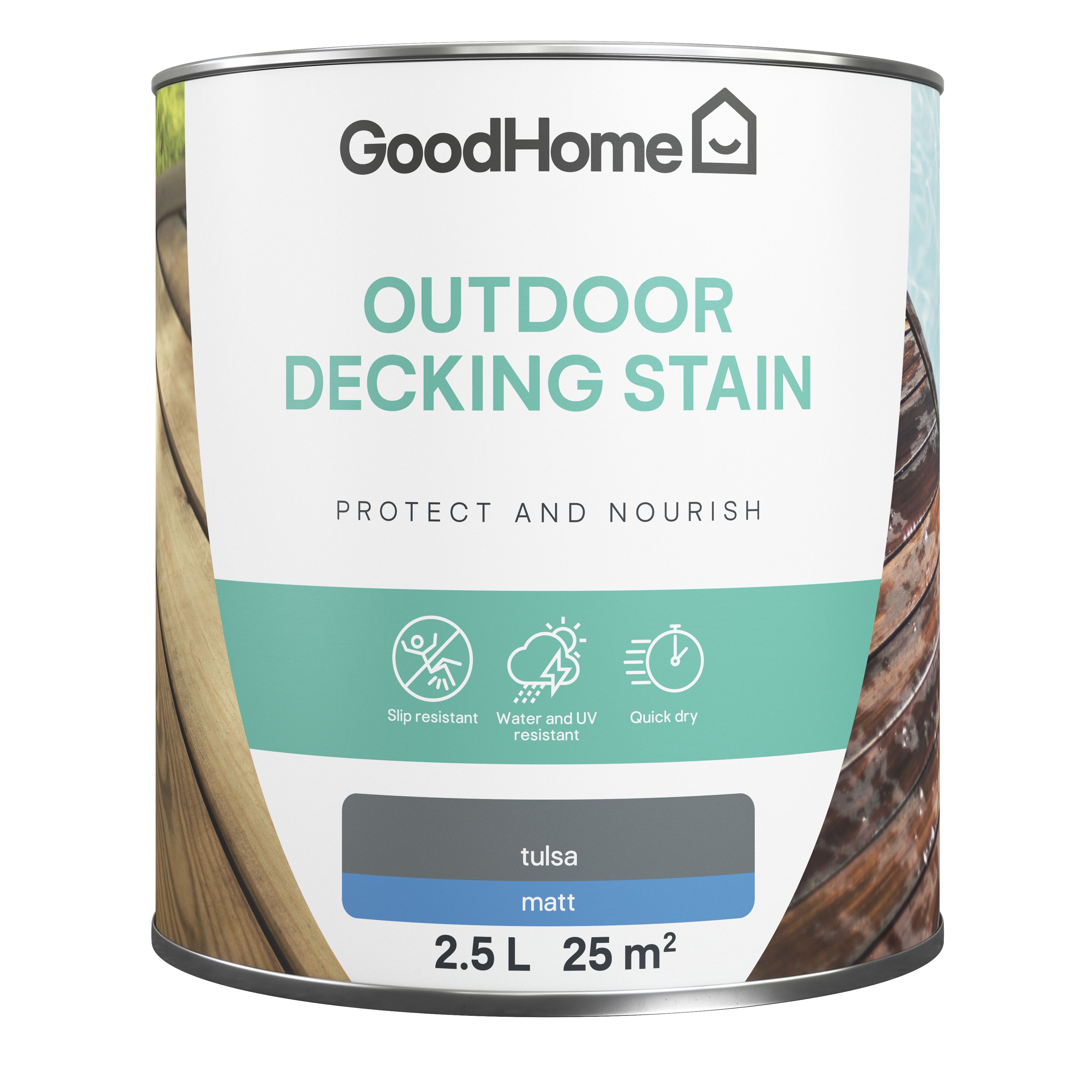 GoodHome Tulsa Matt Quick dry Decking Wood stain, 2.5L