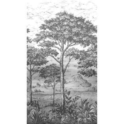 GoodHome Turcoaz Black & white Woodland Matt Mural