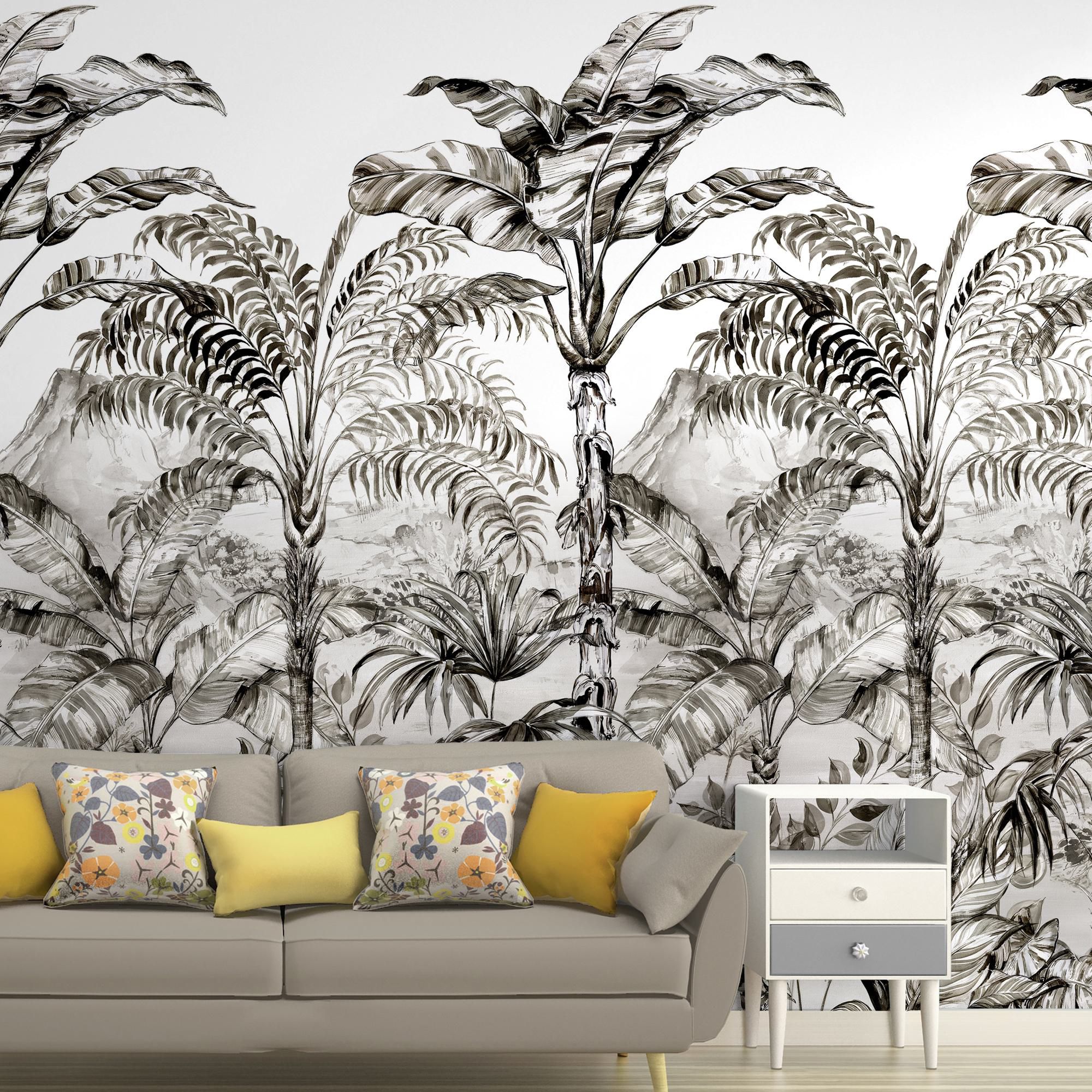 GoodHome Turman Black & white Tropical Matt Mural DIY at B&Q