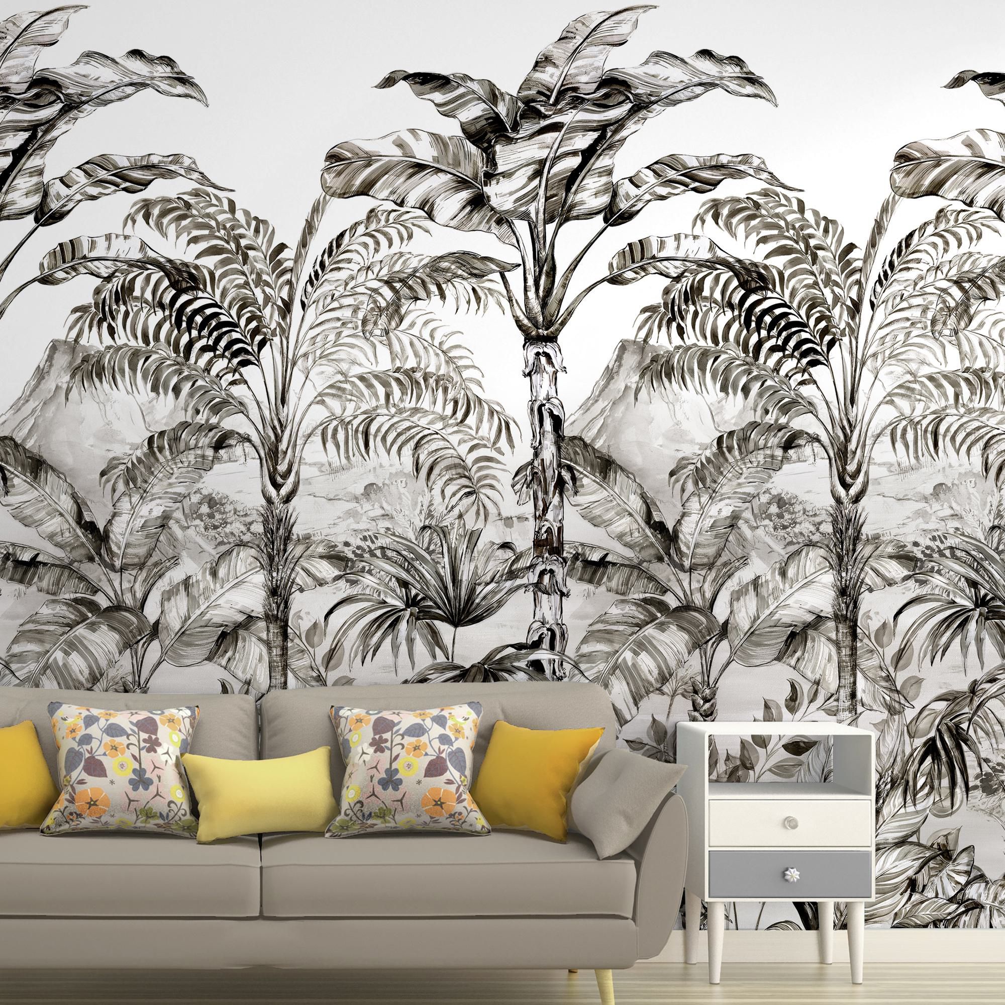 GoodHome Turman Black & white Tropical Matt Mural