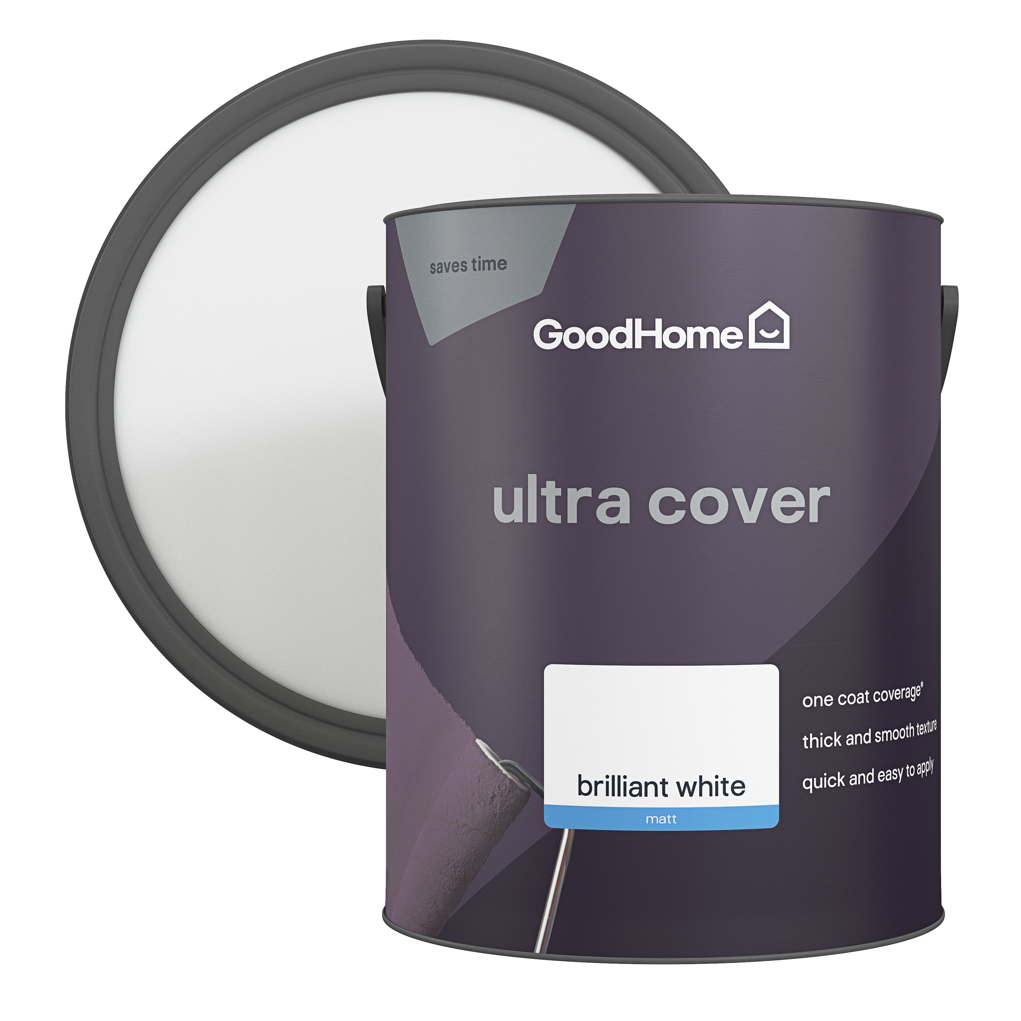 GoodHome Ultra Cover White Matt Emulsion paint, 5L DIY at B&Q