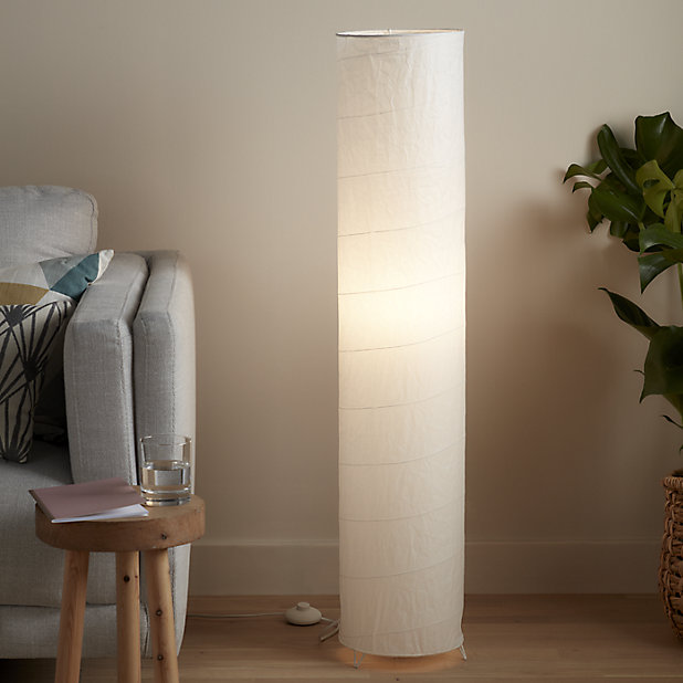 Goodhome Undara Matt White Floor Light, Paper Column Floor Lamp