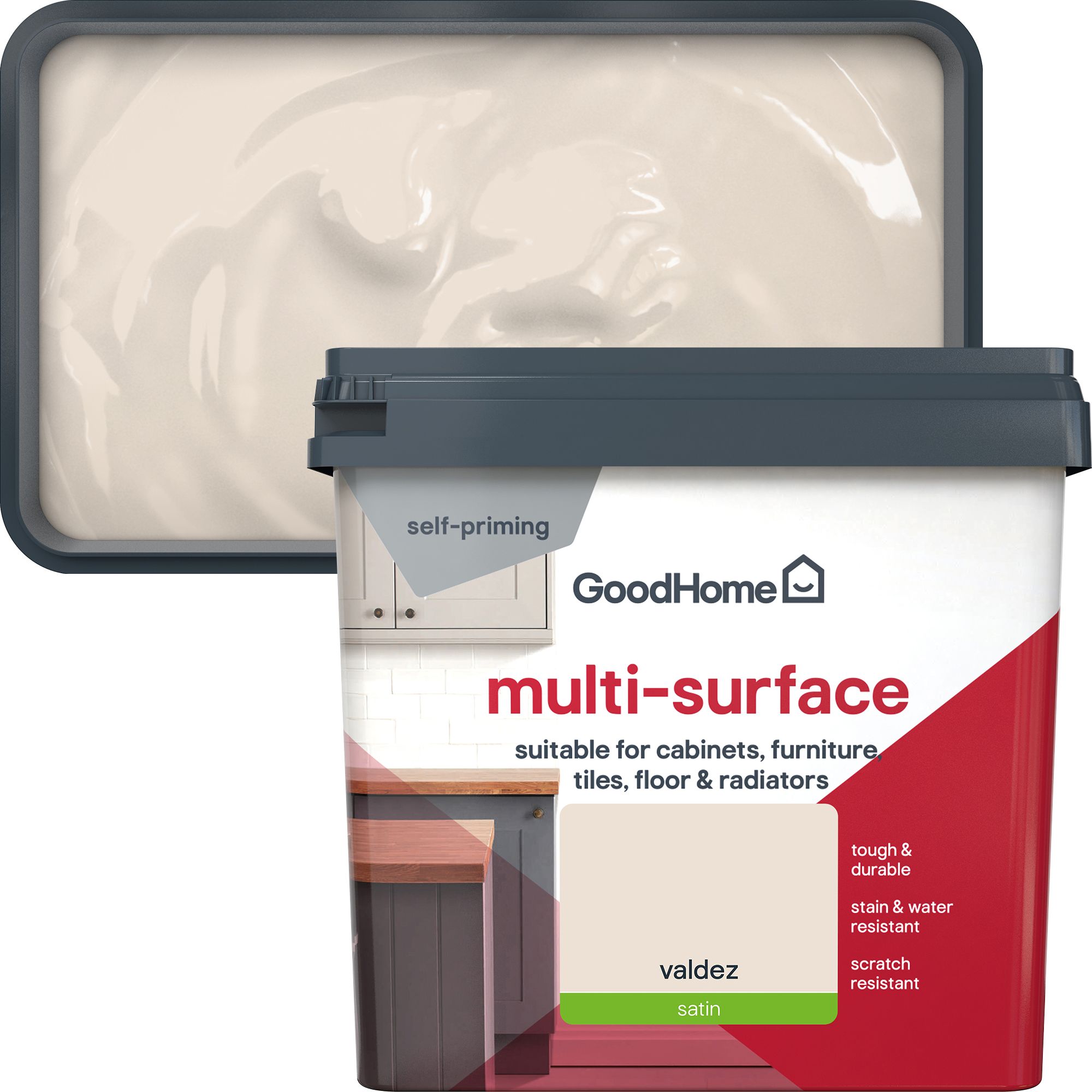 GoodHome Valdez Satin Multi-surface paint, 750ml
