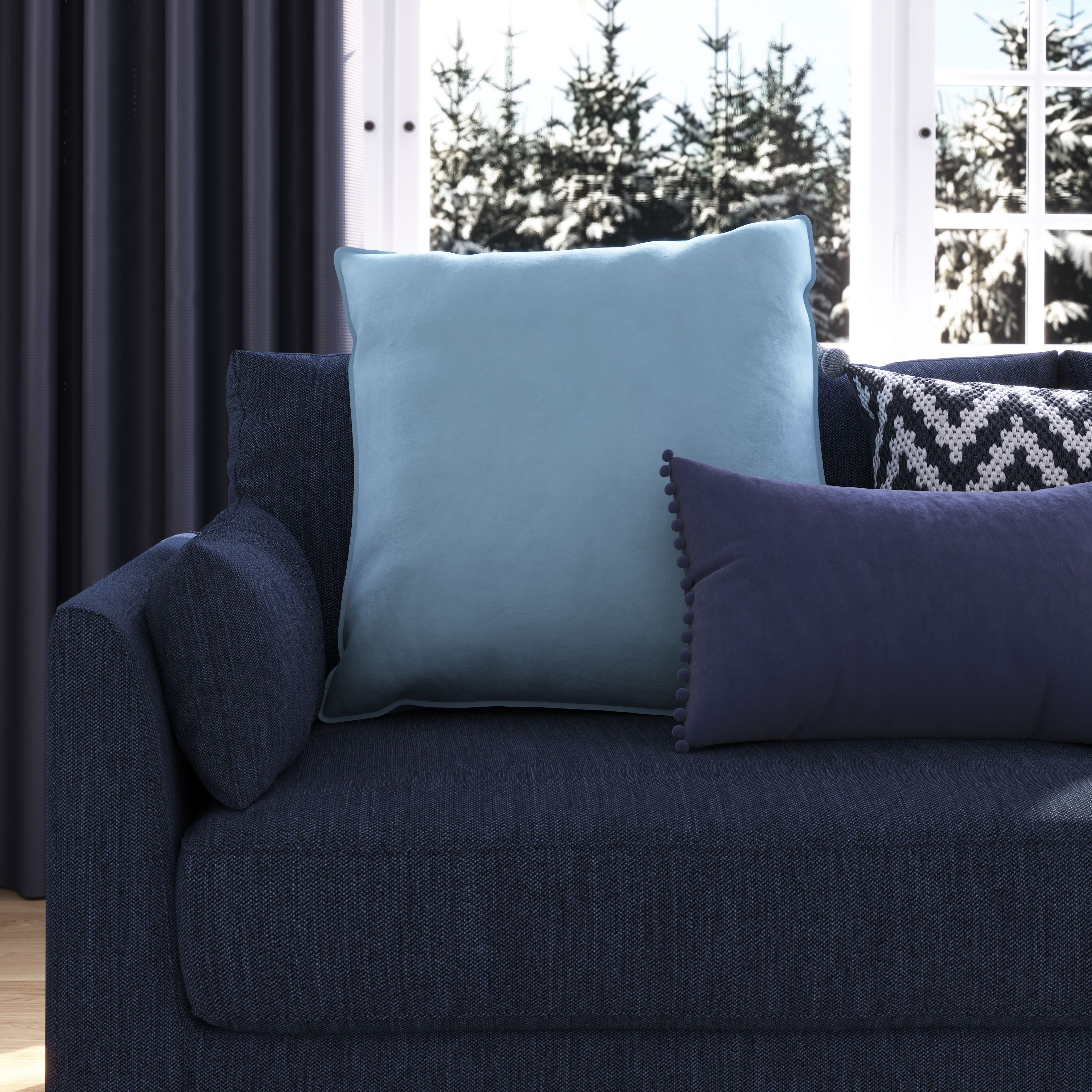 GoodHome Valgreta Deep navy Rectangular Velvet effect Indoor Cushion, (L)30cm x (W)50cm