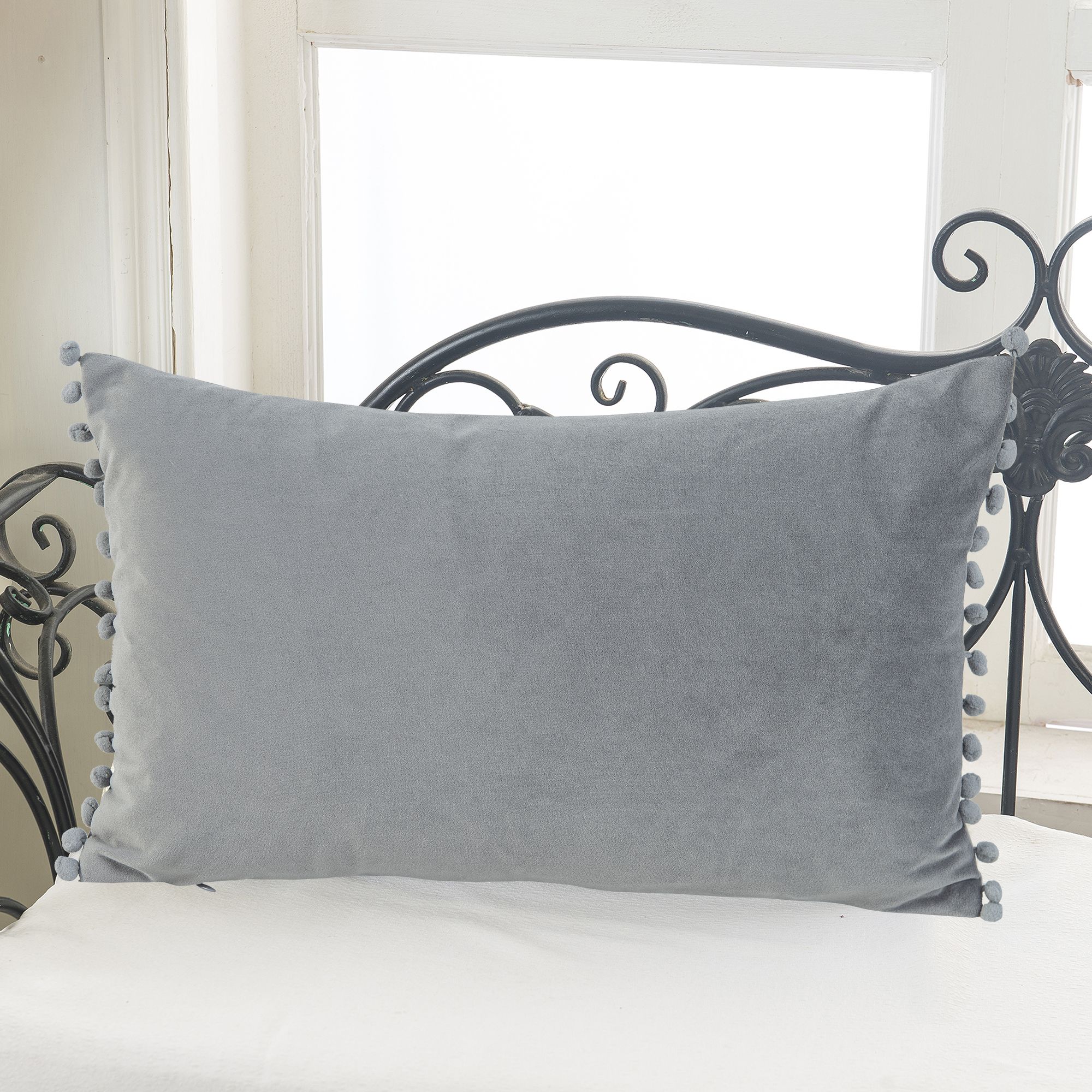 GoodHome Valgreta Grey Rectangular Velvet effect Indoor Cushion, (L)30cm x (W)50cm