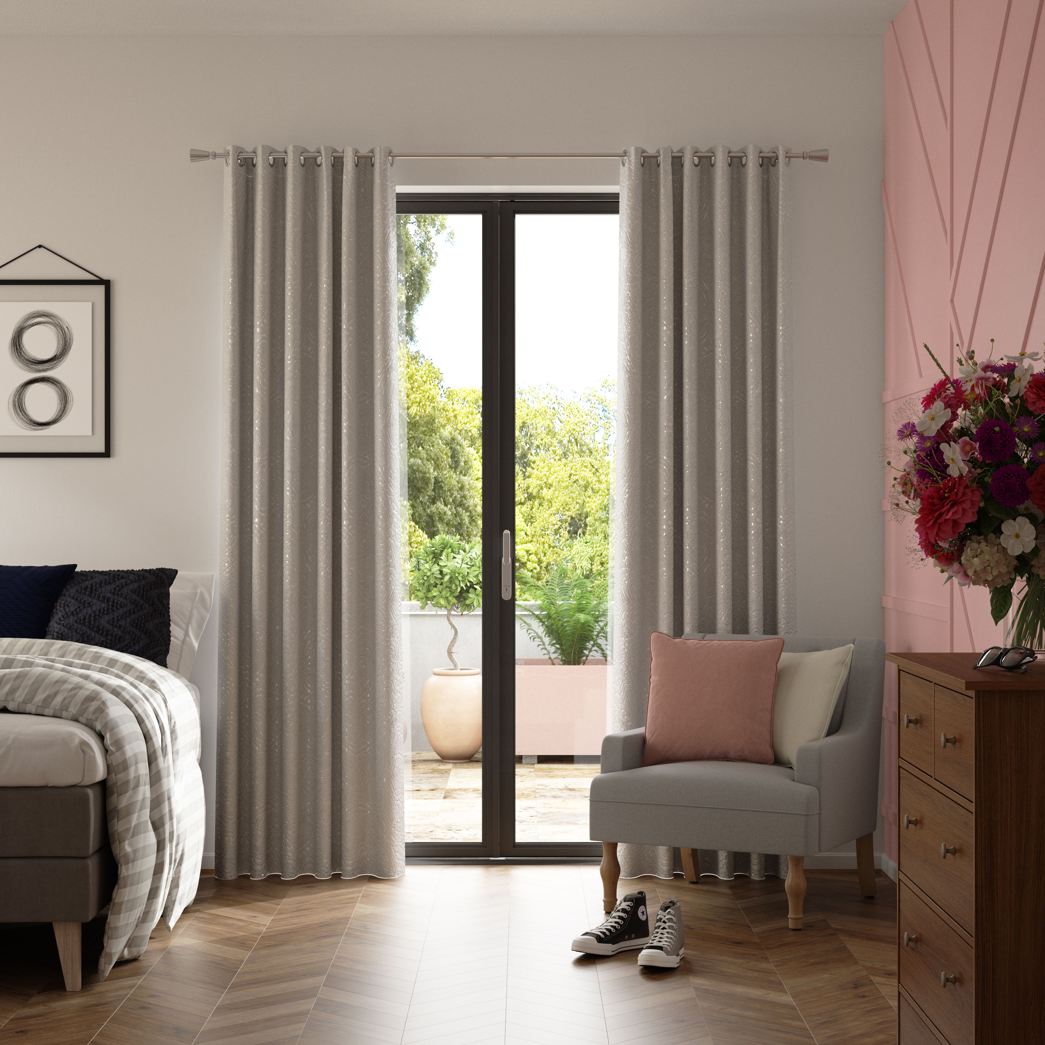GoodHome Valgreta Pink Square Velvet effect Indoor Cushion, (L)43cm x (W)43cm