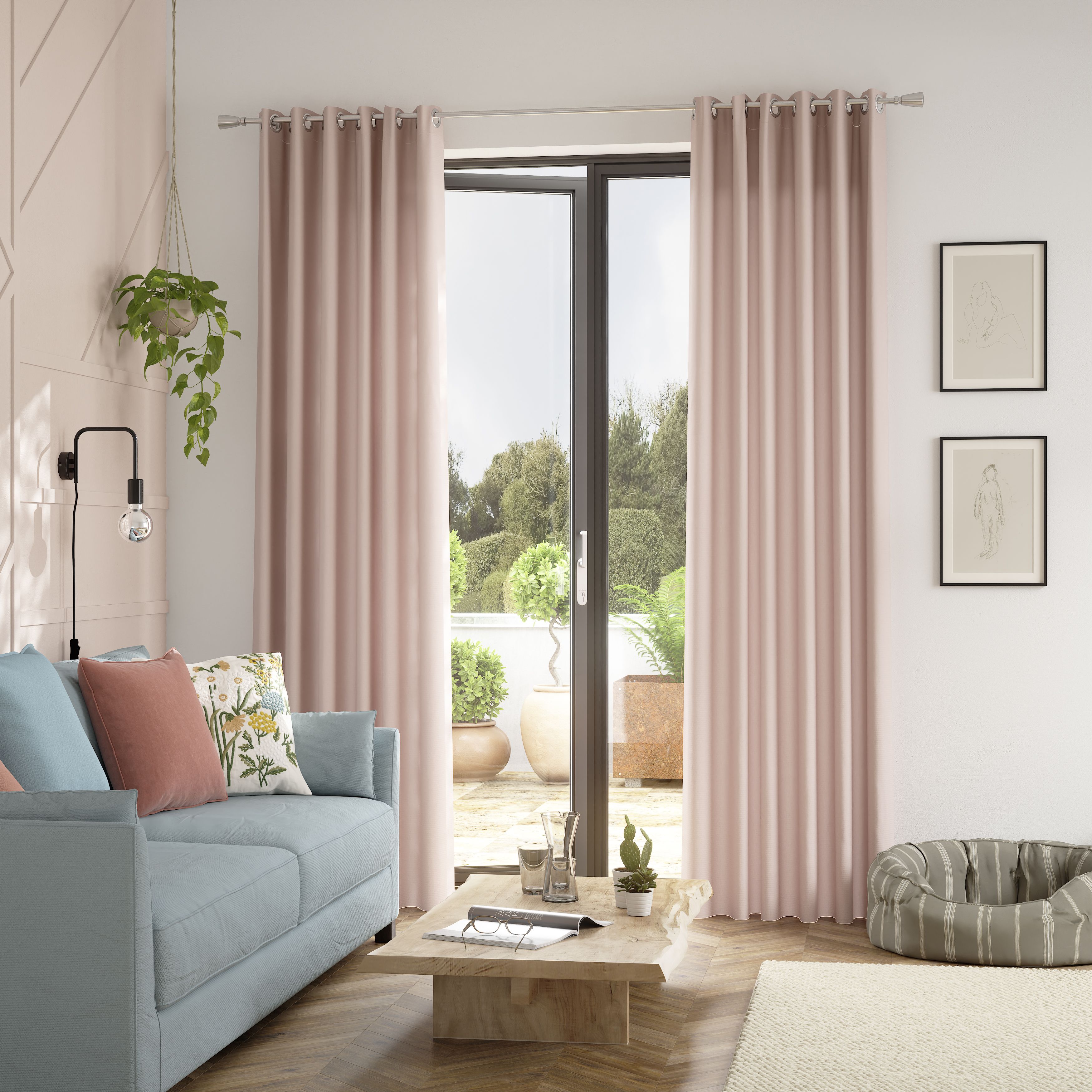 GoodHome Valgreta Pink Square Velvet effect Indoor Cushion, (L)43cm x (W)43cm