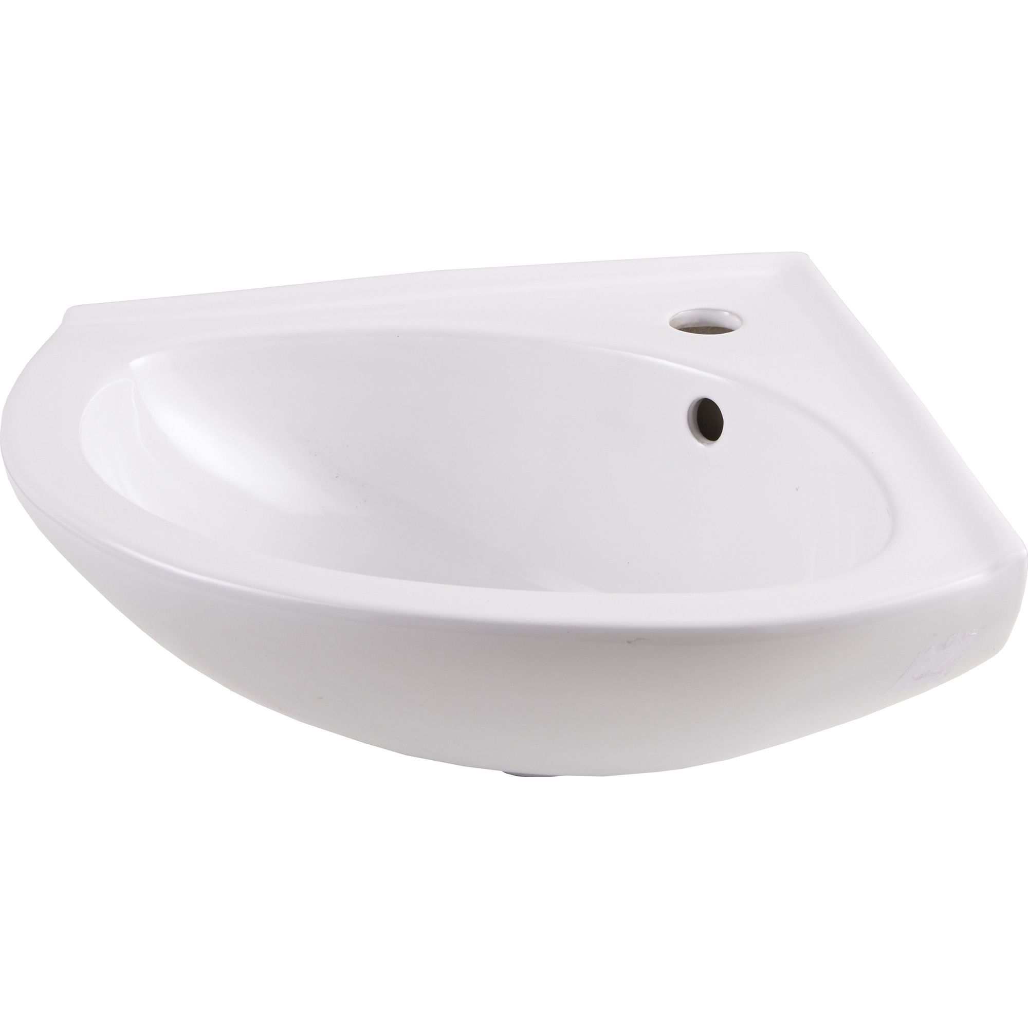 GoodHome Vedi Gloss White Triangular Wall-mounted Corner cloakroom Basin (W)38.5cm