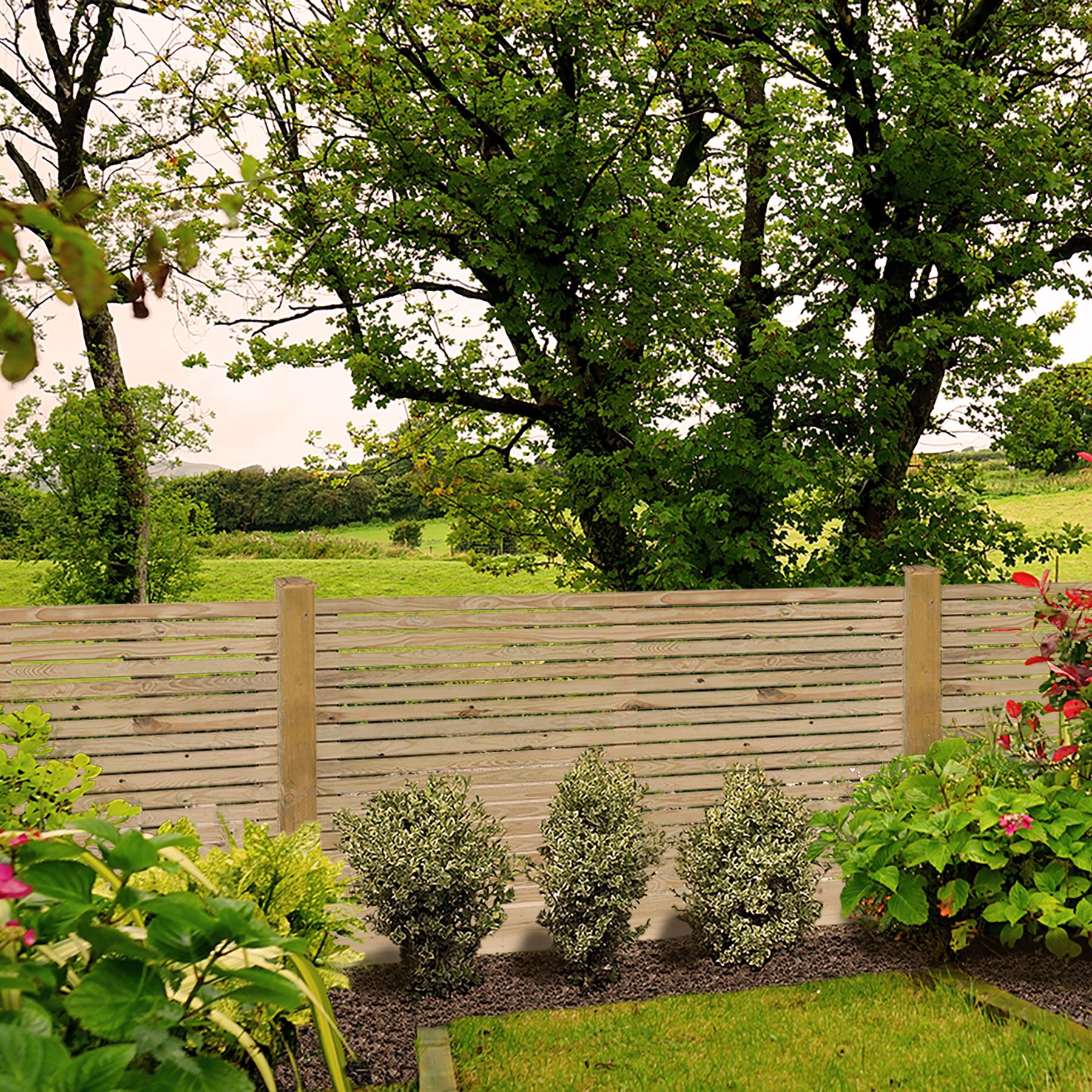 GoodHome Venetian Contemporary Pressure treated 3ft Green Wooden Fence panel (W)1.8m (H)0.9m