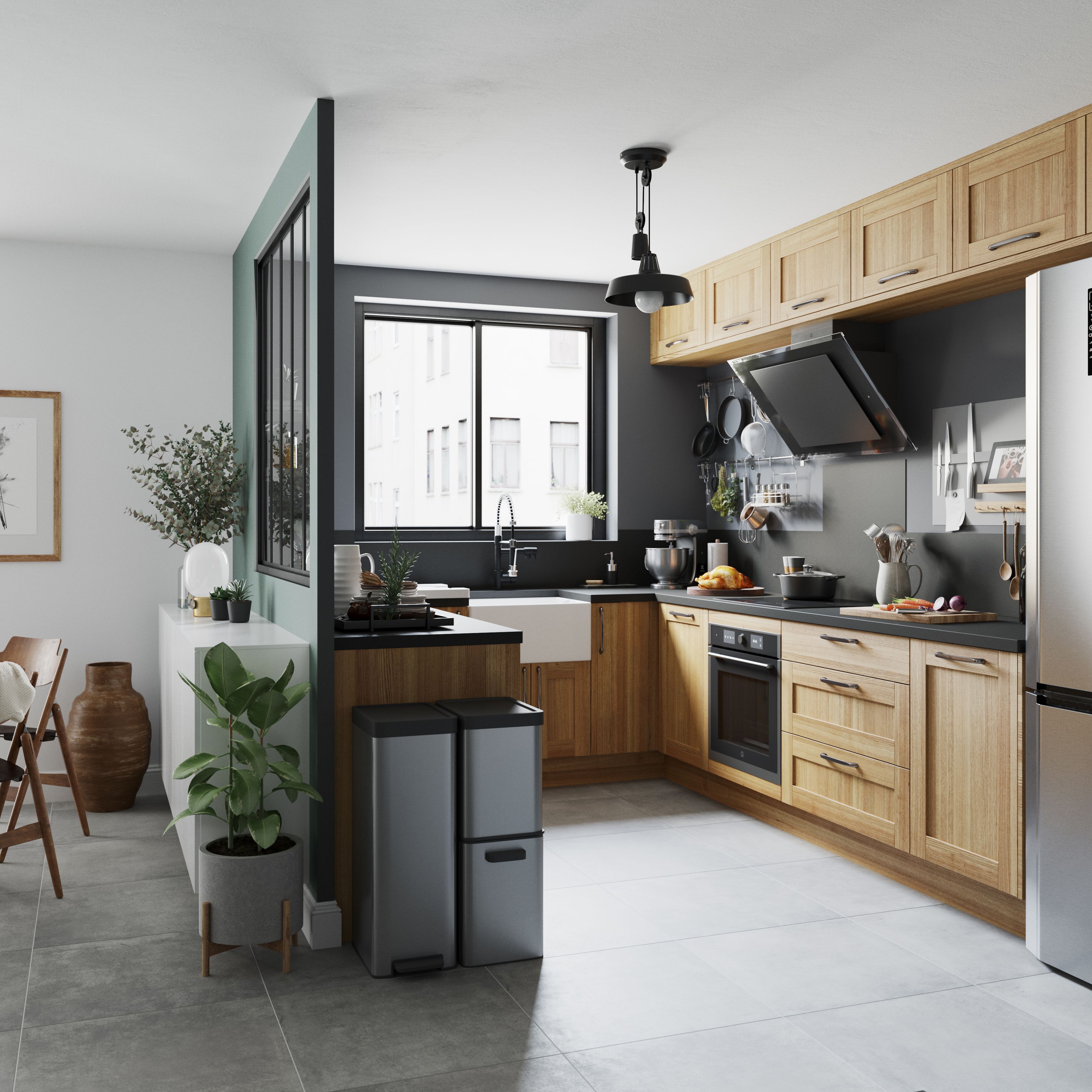 GoodHome Verbena Natural oak effect Matt natural Shaker Glazed Cabinet door (W)300mm (H)715mm (T)20mm