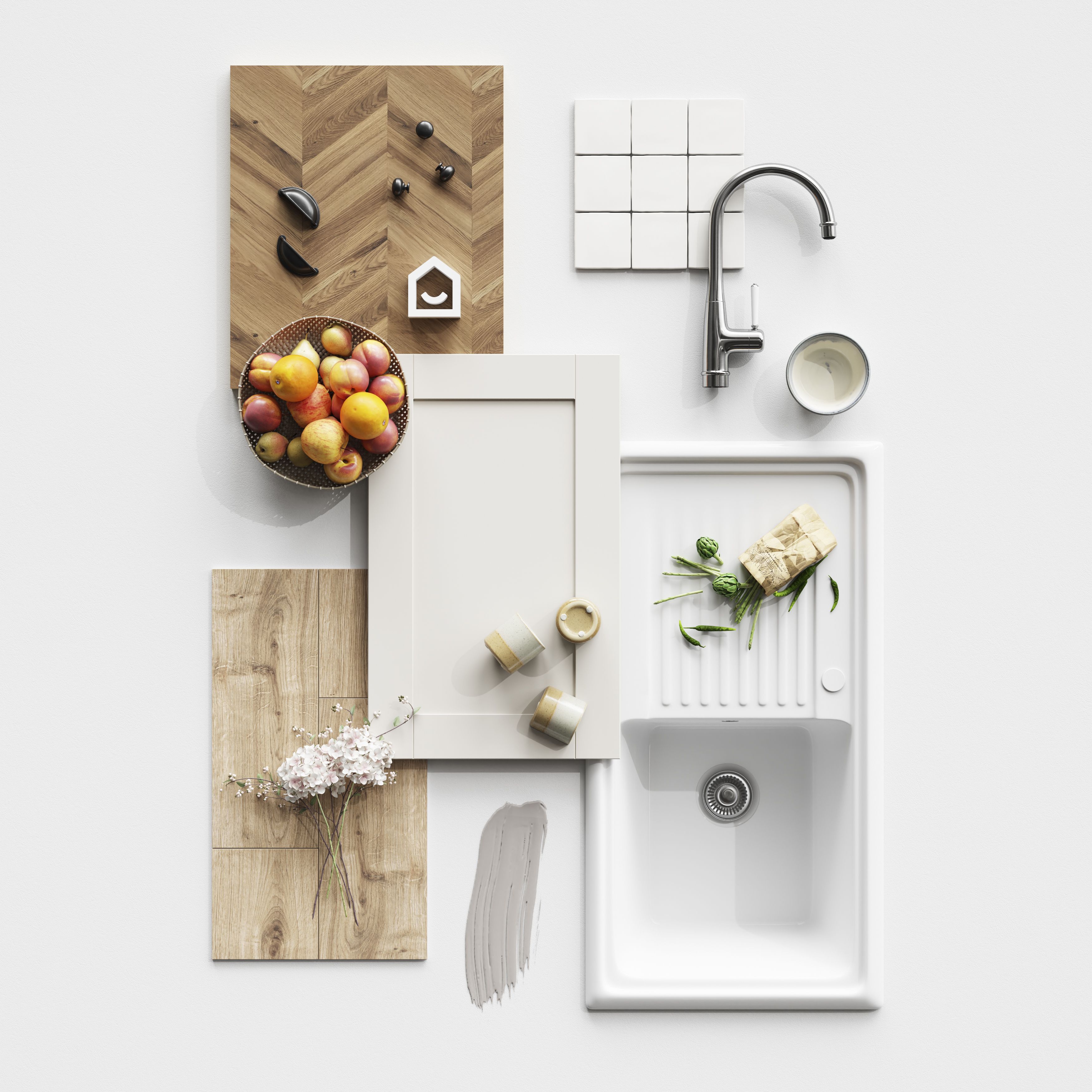 GoodHome Verbena Painted natural ash Matt cashmere Shaker Highline Cabinet door (W)400mm (H)715mm (T)20mm