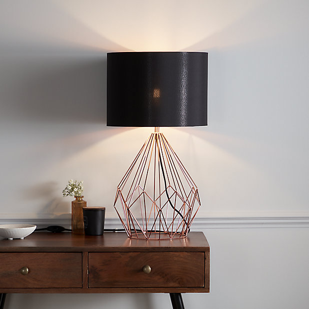 Goodhome Vertree Copper Effect Table, Copper Wire Table Lamp Shade