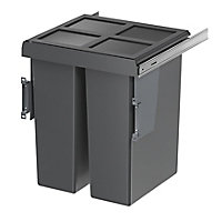 GoodHome Vigote Anthracite Silver effect Integrated Kitchen Pull-out bin, - 58L