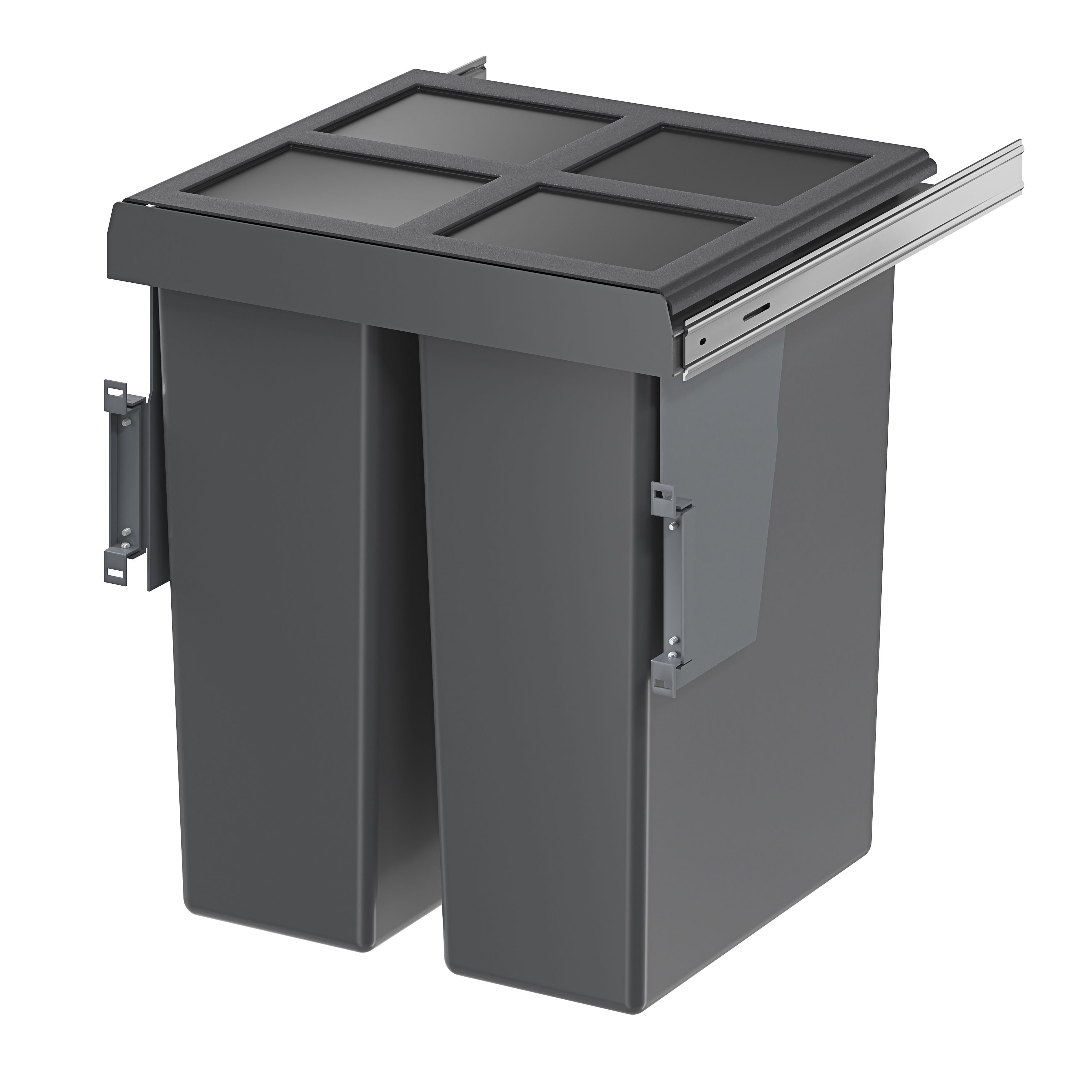 GoodHome Vigote Anthracite Silver effect Integrated Kitchen Pull-out bin, - 58L