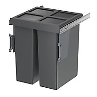GoodHome Vigote Anthracite Silver effect Integrated Kitchen Pull-out bin, - 64L