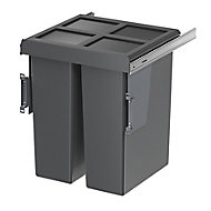 GoodHome Vigote Anthracite Silver effect Plastic Rectangular Integrated Kitchen Pull-out bin, 64L