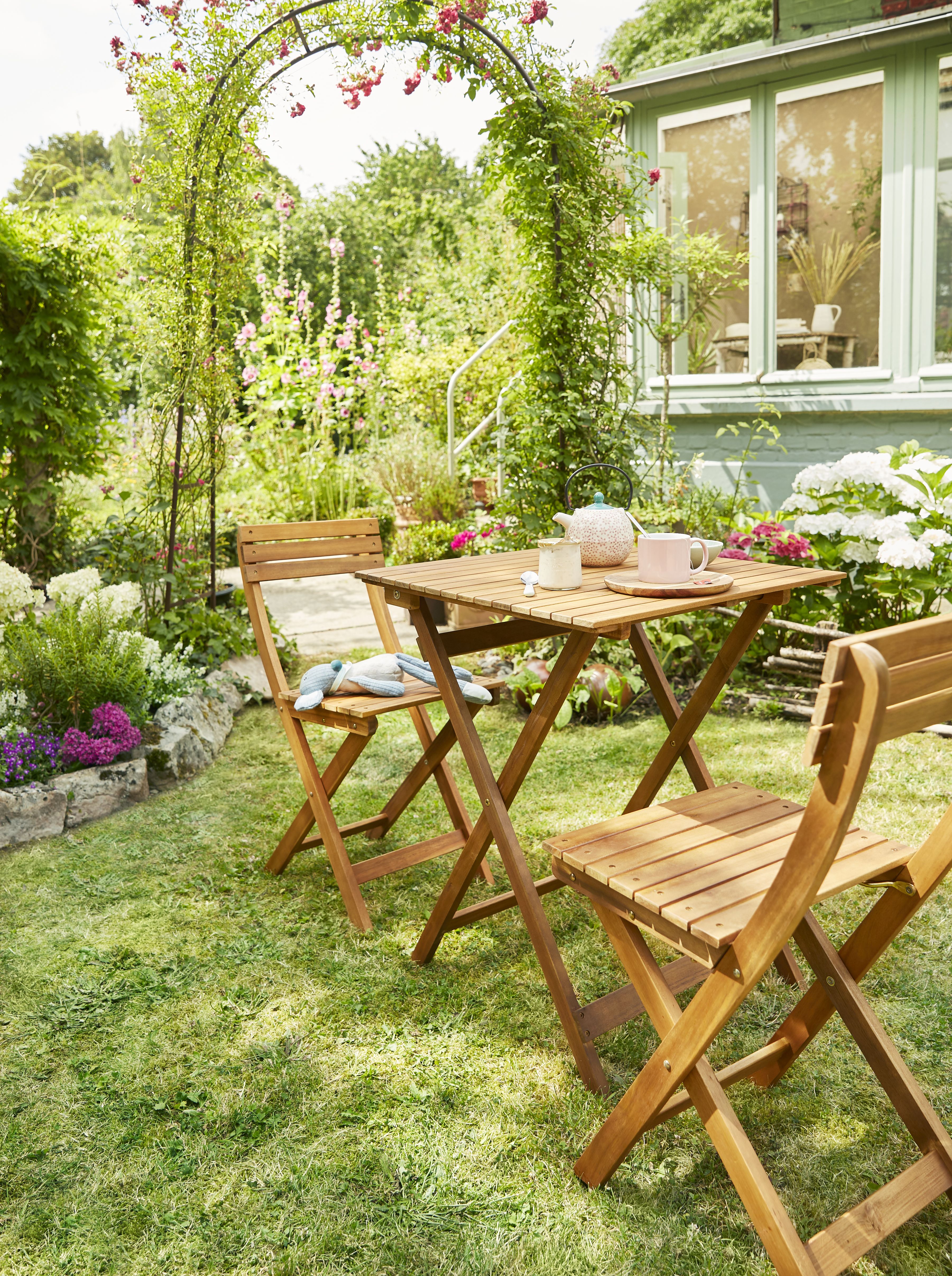 GoodHome Virginia Acacia Wooden Foldable 2 seater Square Table - 5