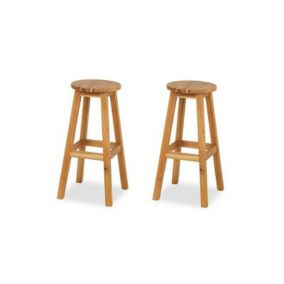 GoodHome Virginia Natural Wooden Stool, Pack of 2