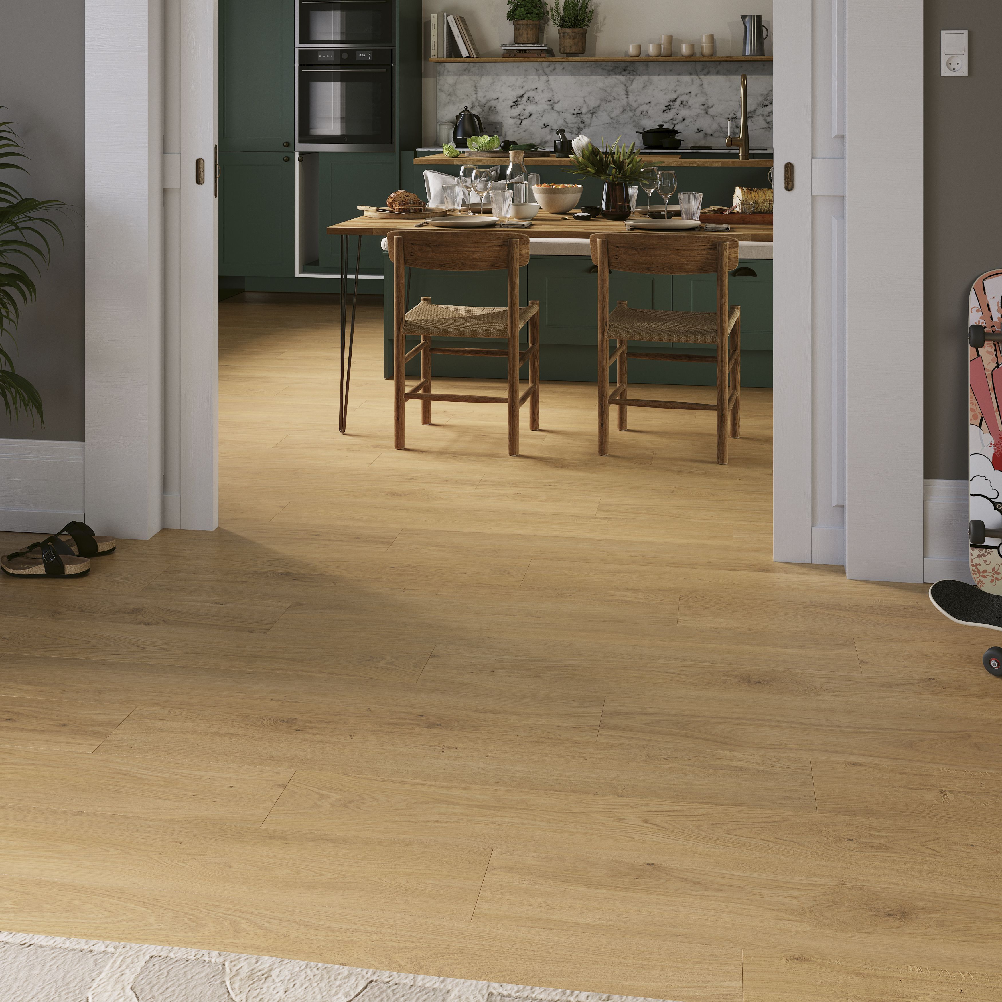 GoodHome Visby Pure Honey Wood effect Laminate Flooring Sample - 5