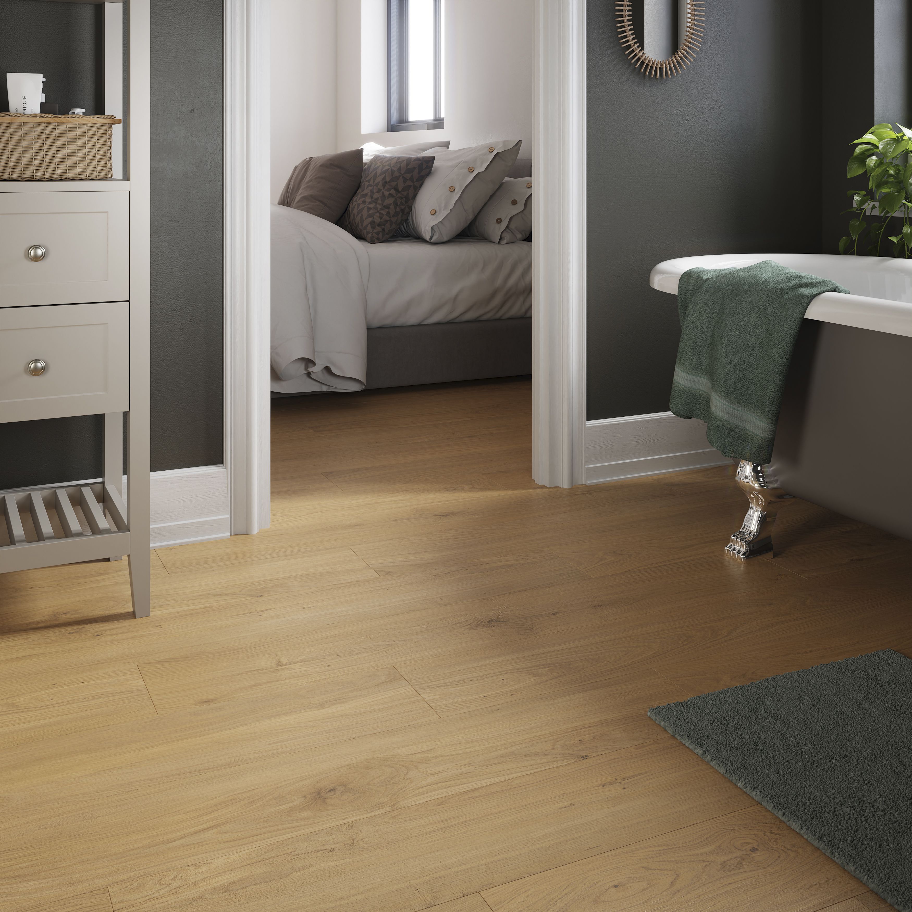 GoodHome Visby Pure Honey Wood effect Laminate Flooring Sample - 7