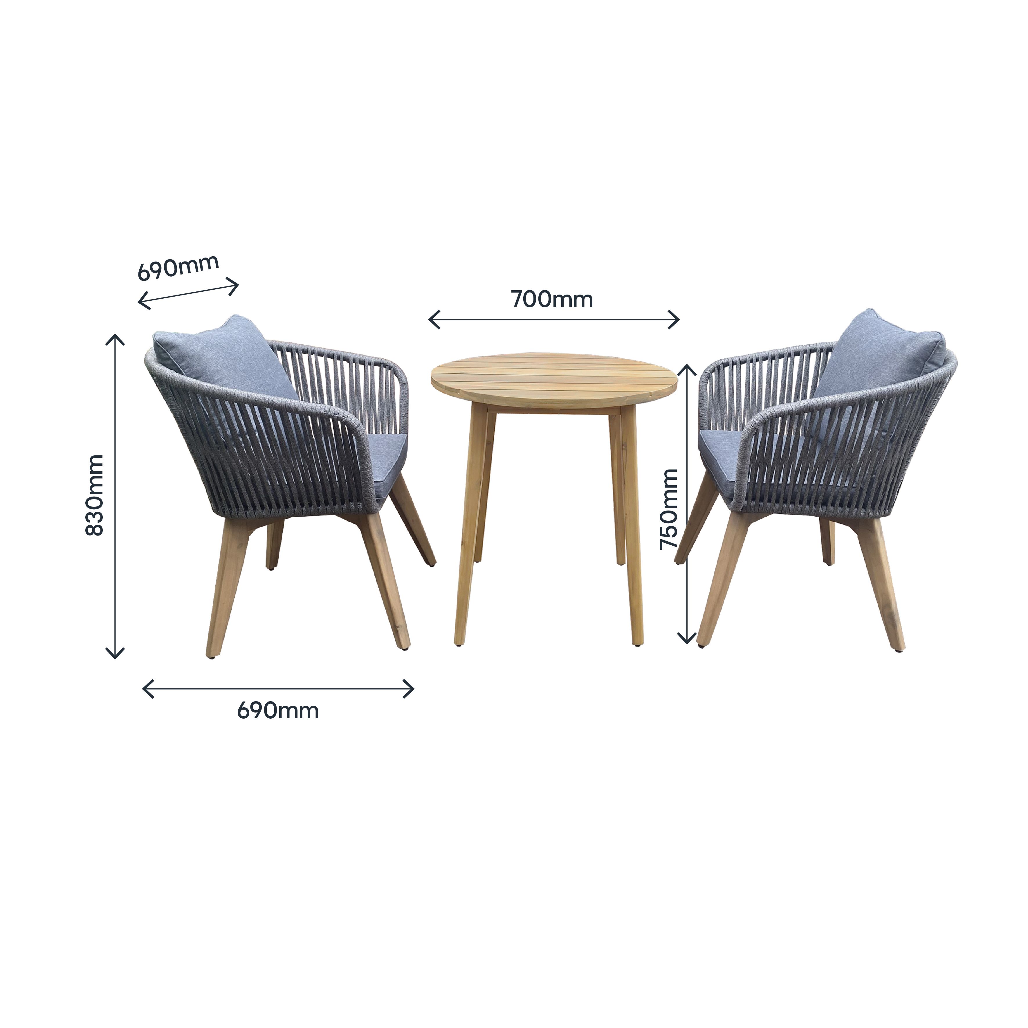 GoodHome Vitello Grey & Natural 2 seater Bistro set - 7