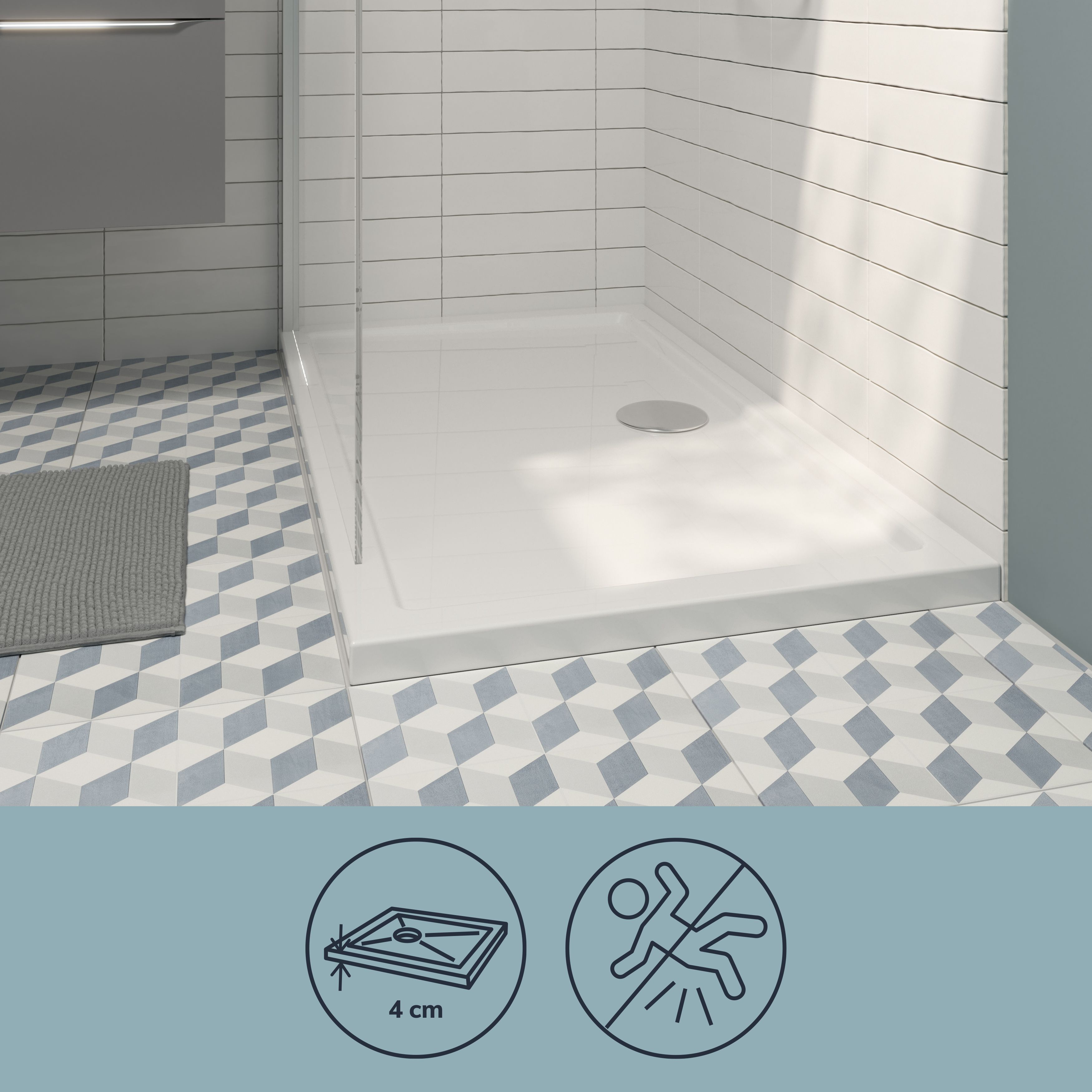 GoodHome Vorma Gloss White Rectangular Centre drain Shower tray (L)760mm (W)1200mm - 4