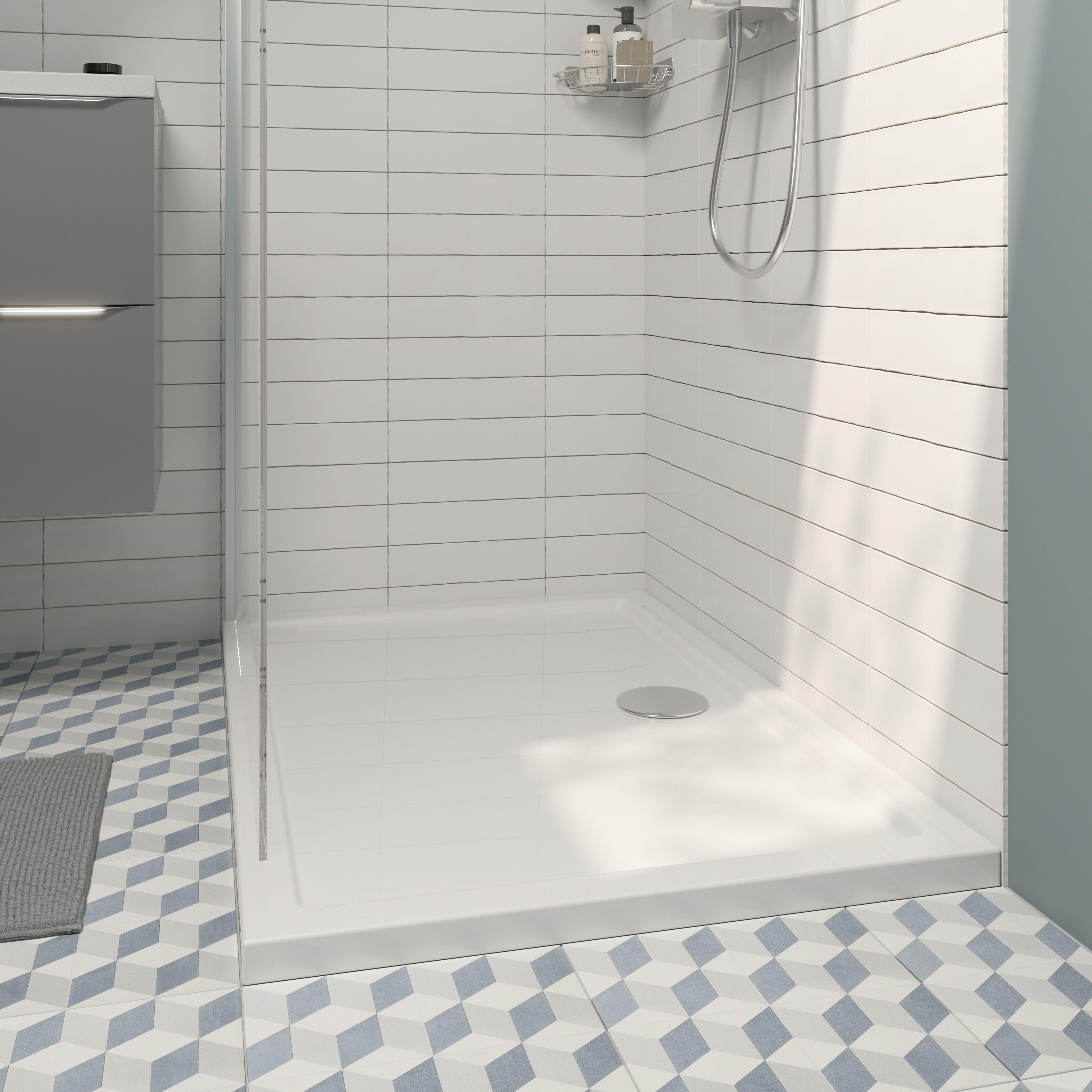 GoodHome Vorma Gloss White Rectangular Centre drain Shower tray (L)800mm (W)1200mm (H) 40mm
