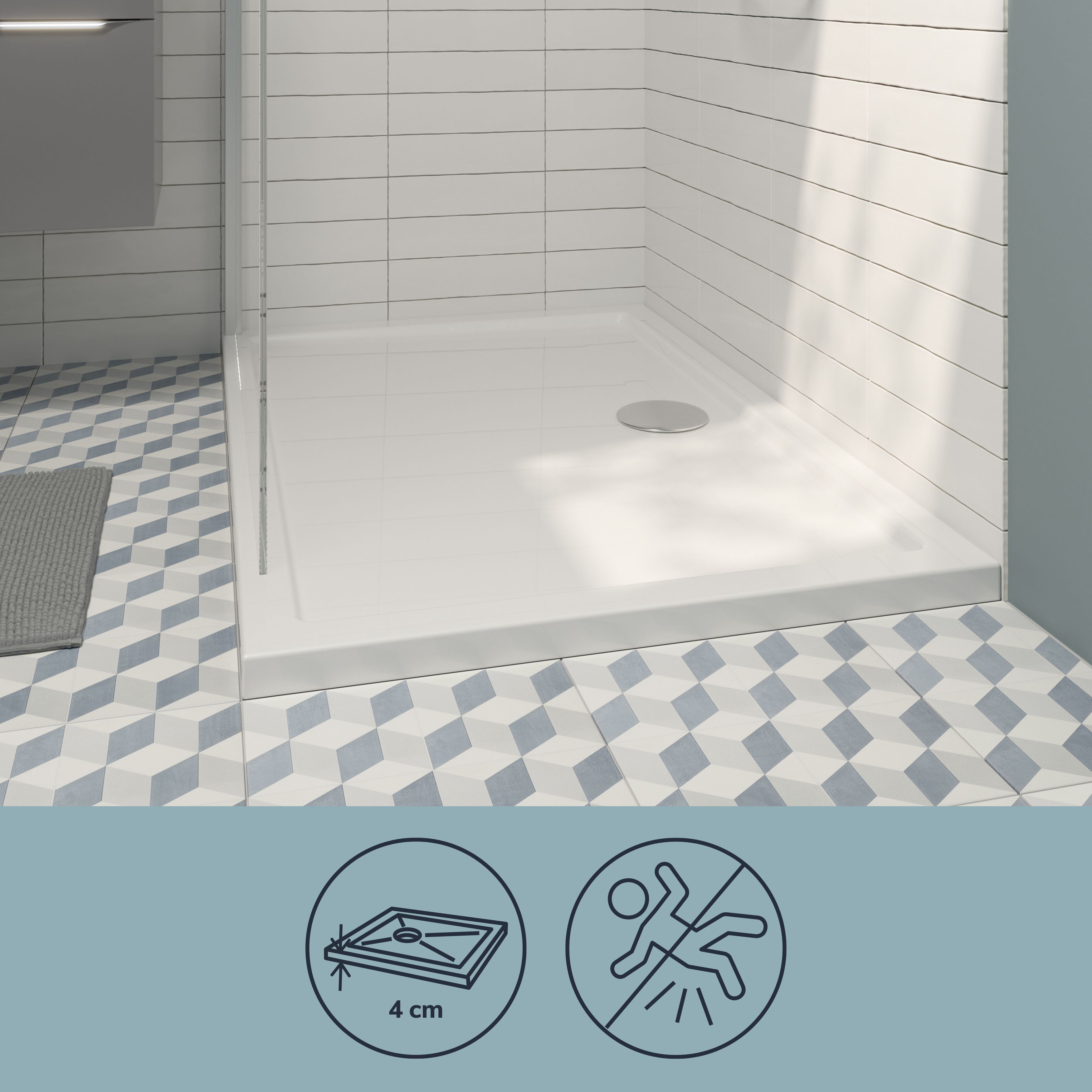 GoodHome Vorma Gloss White Rectangular Centre drain Shower tray (L)800mm (W)1200mm (H) 40mm